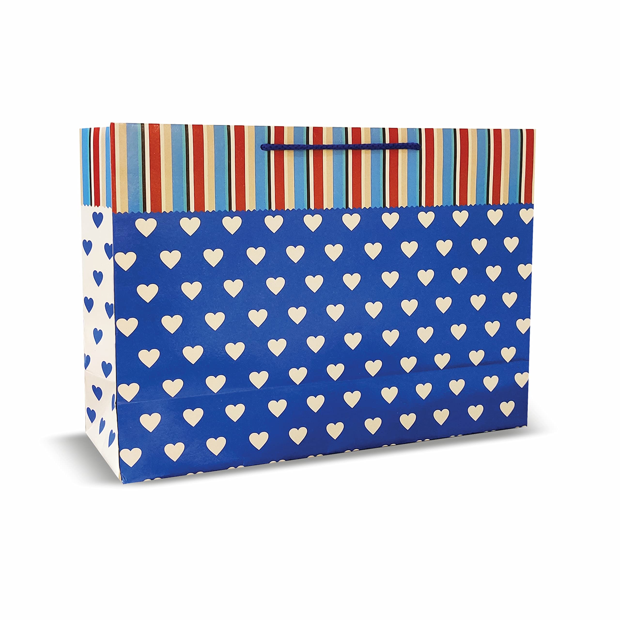 VESTTA -ELEGANCE REDEFINED Gift Paper bag with Cute Hearts Design, Pack of 10, Weddings,Birthdays,Naming Ceremony with Gift Tags (Large((14 Inch (L) x 4.5 Inch (B) x 10 Inch (H), Blue)