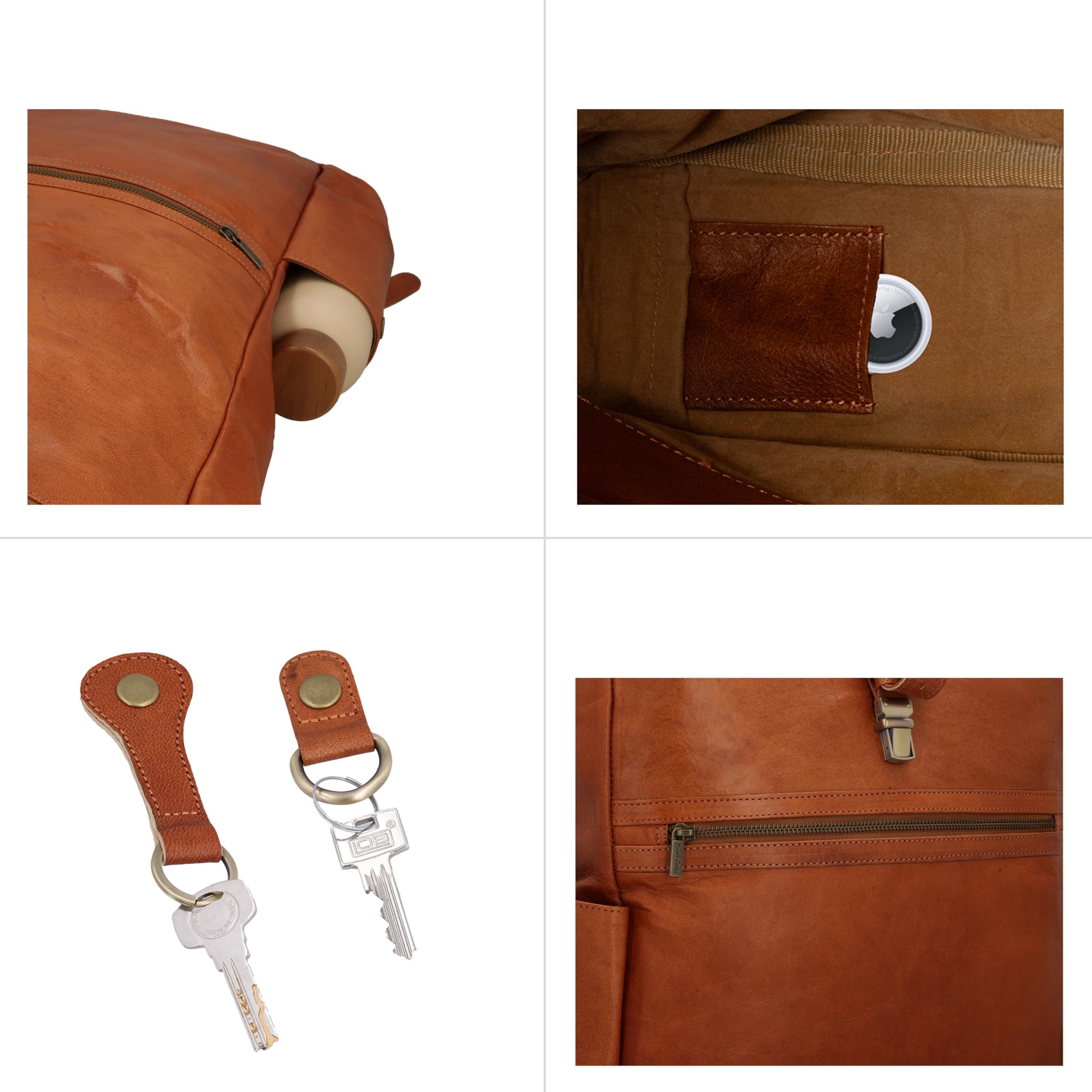 Gusti Zaino In Pelle Milo - Zaino Vintage In Pelle Da Uomo E Donna Con Scomparto Per Laptop Impermeabile, Bagaglio A Mano 15 Pollici, Organizer, Scomparto AirTag, Robusto Zaino Business Per La Scuola
