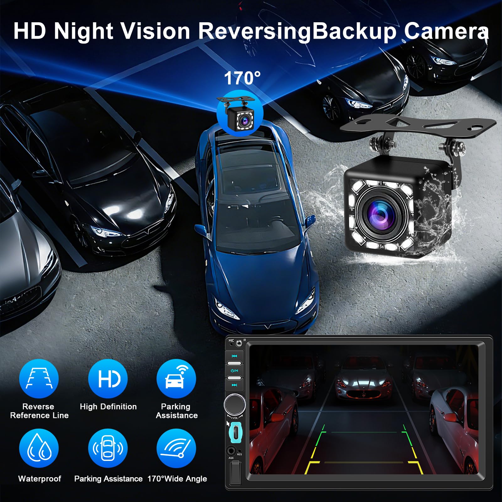 Autoradio 1 DIN avec Écran Tactile HD 7 Pouces, CarPlay sans Fil et Android Auto, Radio Voiture Bluetooth Mains Libres, Mirror Link, Navigation GPS, Contrôle Vocal, FM, Caméra de Recul, USB, Type-C