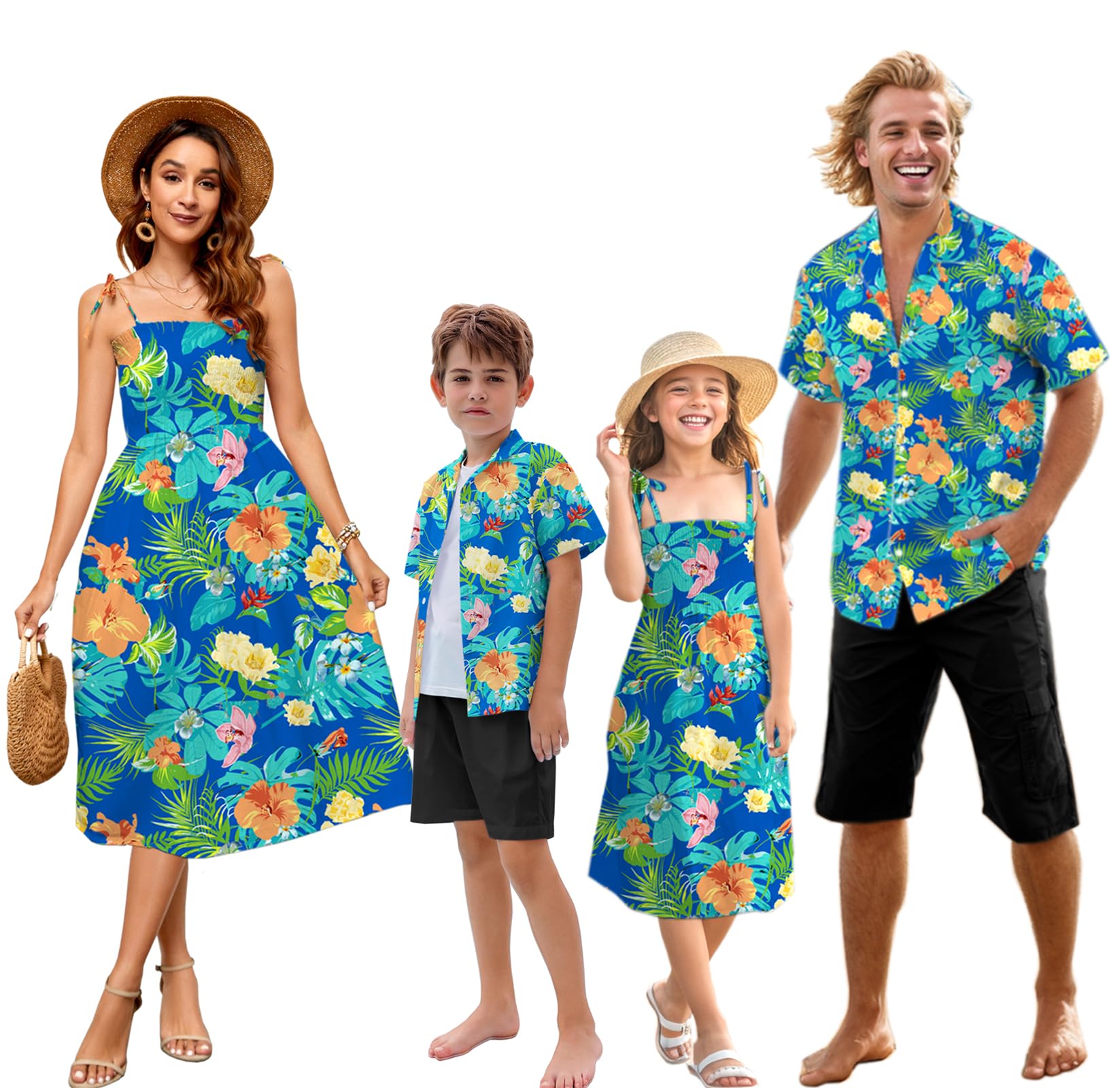 Family Matching Hawaiian Outfits, Dad and Son Beach Vacation Shirts Mommy Daughter Dress, 2T - X-Large