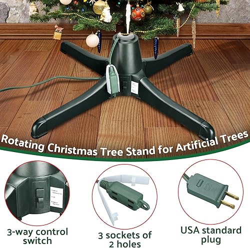 Miniatura 4 de Hortsun Soporte para árbol de Navidad giratorio de 360 grados, ajustable, base giratoria eléctrica para árboles de vacaciones artificiales de hasta