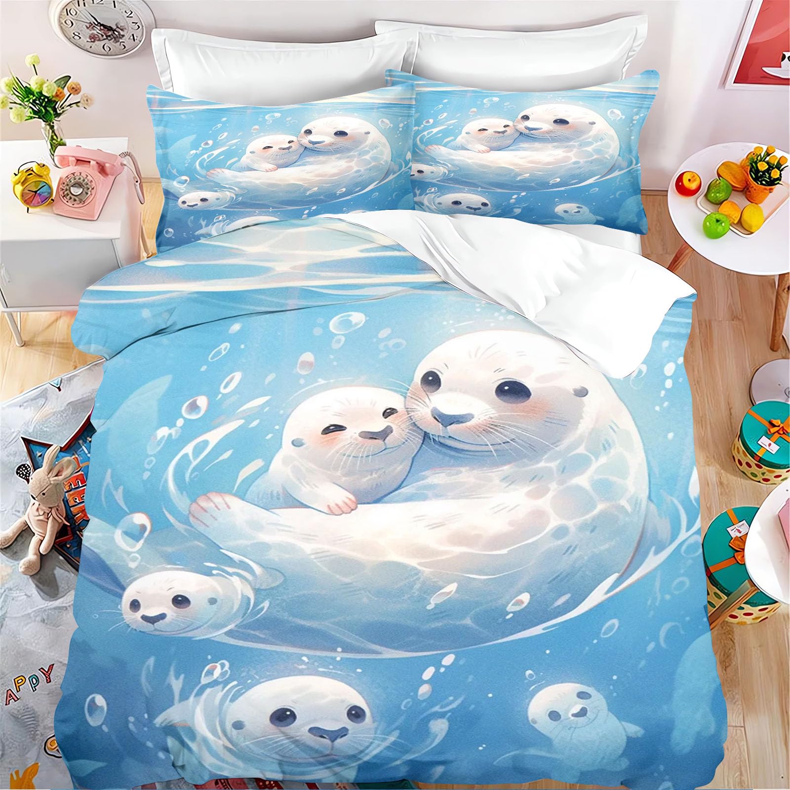 Linge de lit phoque 135x200 cm anti-plis avec fermeture éclair sûre