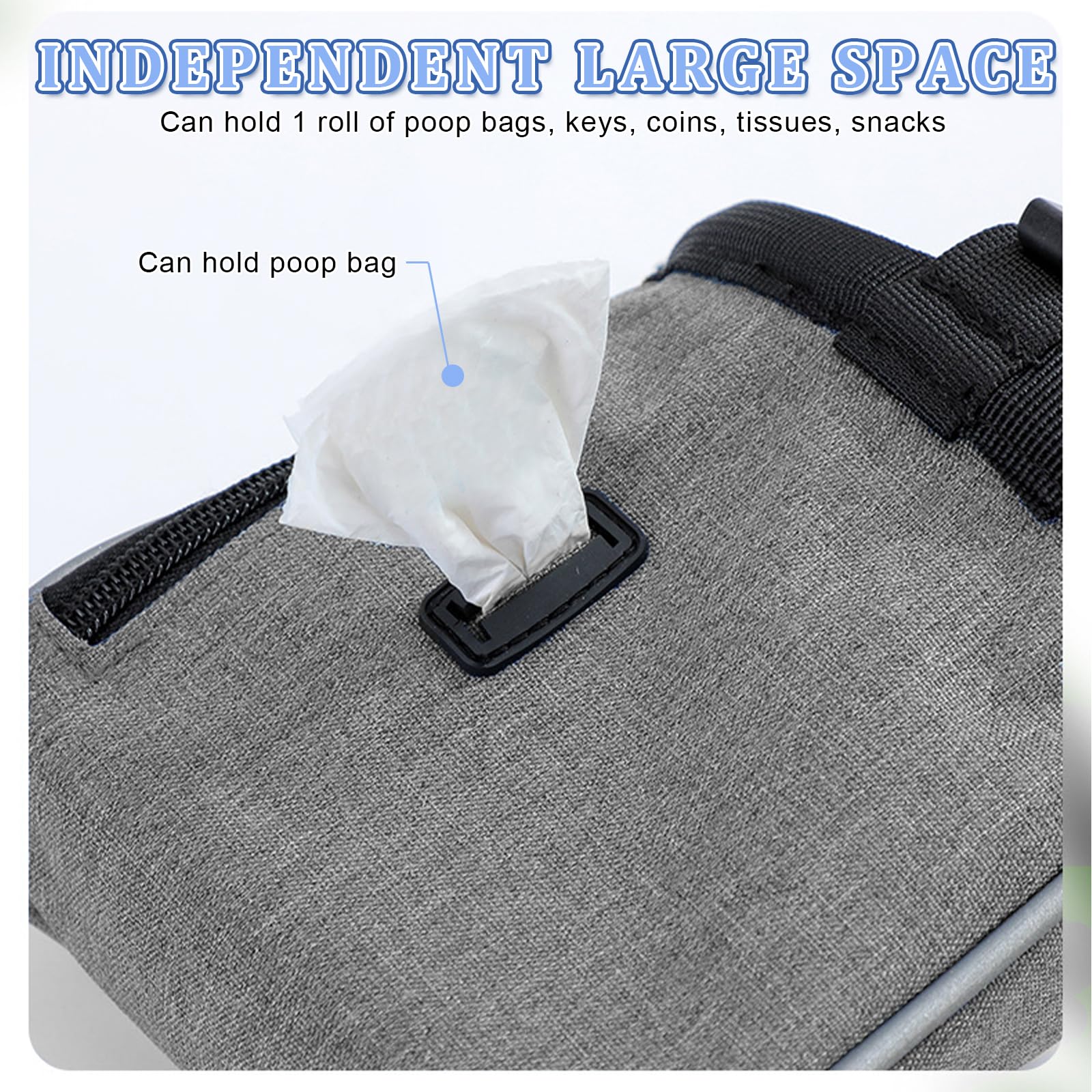Borsa per Dolcetti per Cani, Borsa per Cani di Alta qualità con Dispenser per Sacchetti per Cacca Incorporati, Cintura Regolabile e Strisce Riflettenti, per Giocattoli e Snack