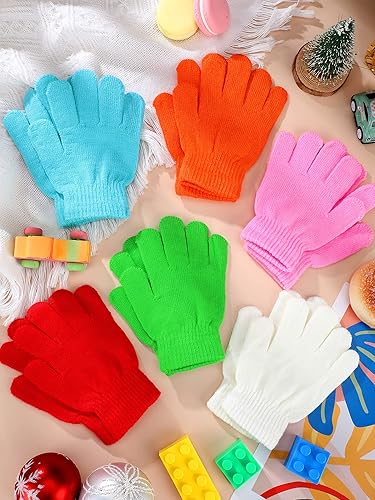 Miniatura 6 de Boao 6 pares de guantes para niños, dedos completos, guantes de punto para niños pequeños, guantes cálidos de invierno para niños y niñas