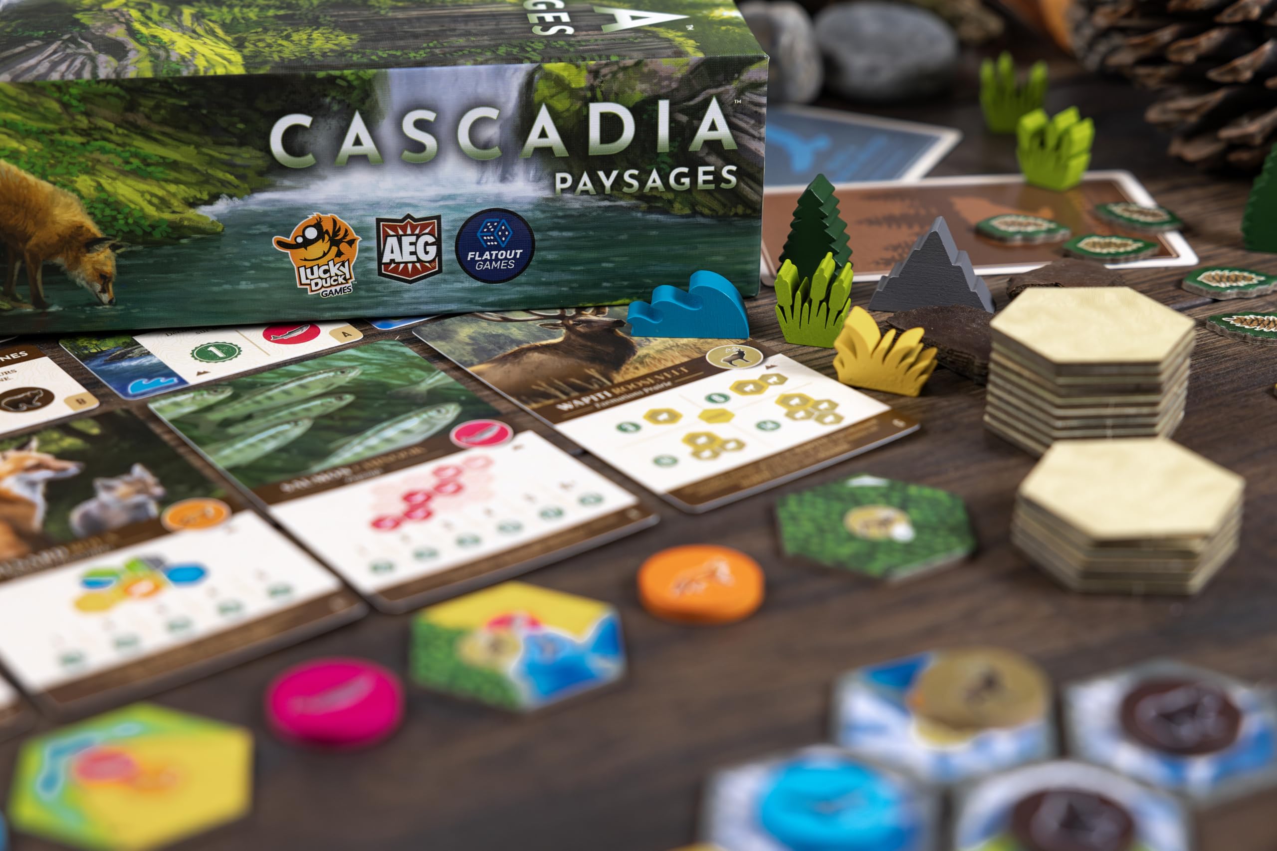 Lucky Duck Games | CASCADIA Paysages | Extension Jeu de Société | Jeu de Stratégie pour Enfants dès 10 Ans | Nouvelles Cartes Décomptes & Tuiles Habitat | 1 à 6 Joueurs | 30 à 45 min | En Français | Nouvelles cartes de décompte et tuiles habitat inédites