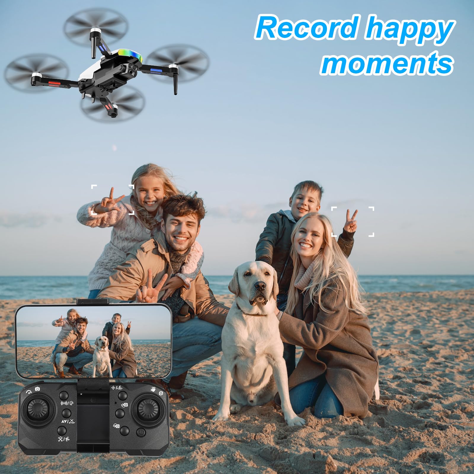 Drone avec 2 Caméra Réglage électrique Caméra, Ambesty 4K Mini Drone Caméra Pliable Active d'évitement d'obstacles, Drone Quadricoptère FPV WiFi Télécommandé, avec 2 Batteries, pour Débutants (Blanc)