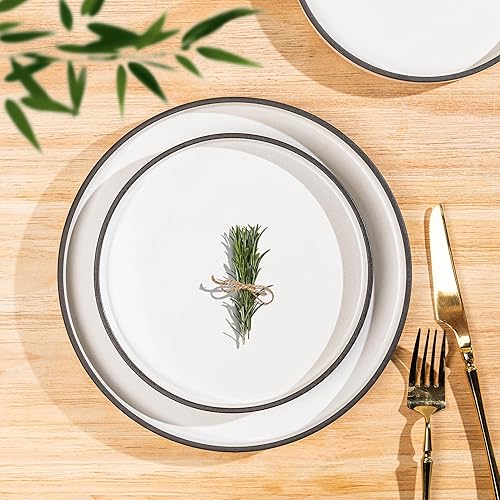 Miniatura 4 de LERATIO - Juego de vajilla de cerámica para 4, juego de platos y cuencos de gres con borde alto, resistente a las astillas y grietas Juego de