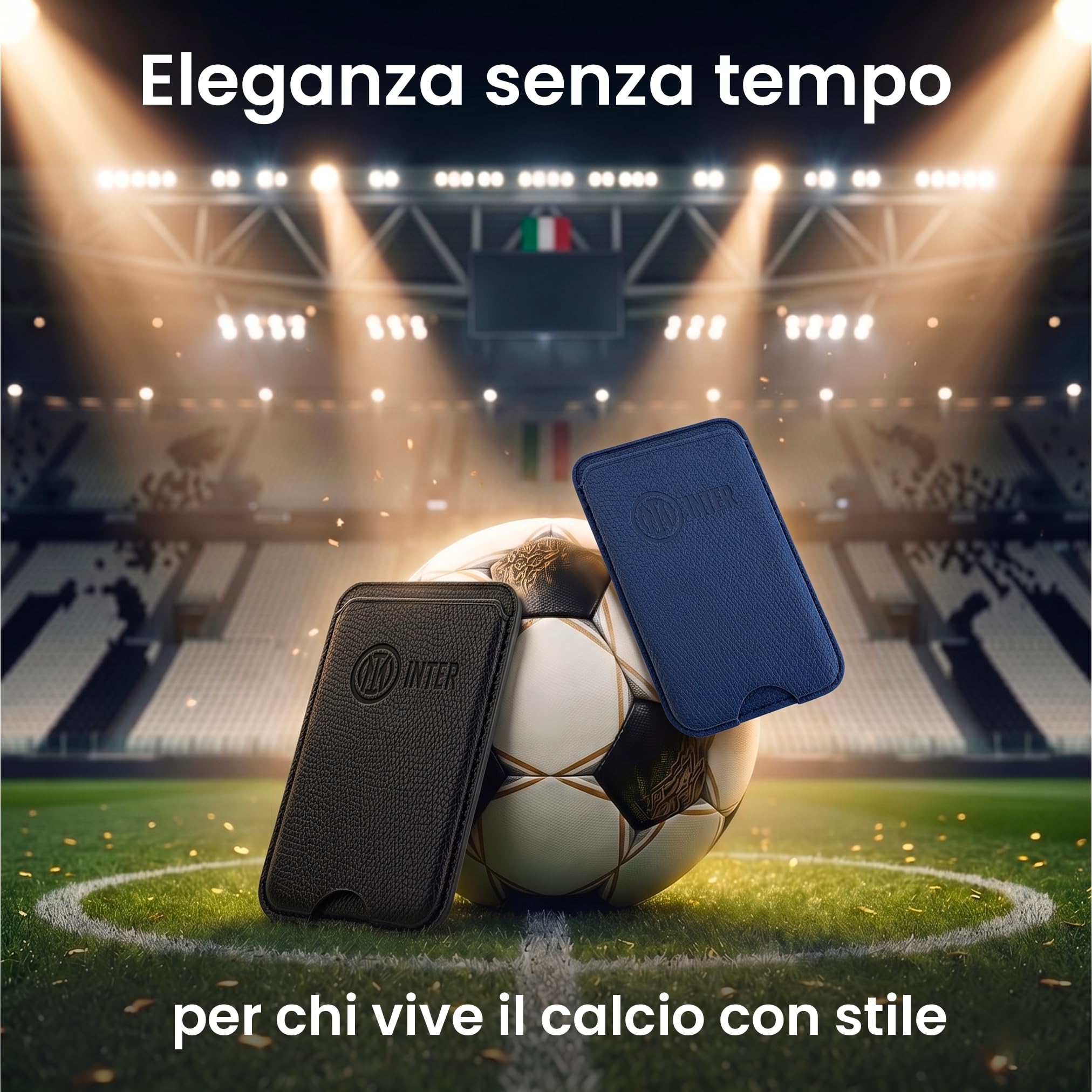 TECHMADE FC Inter Kartenhalter kompatibel mit MagSafe für iPhone, Adapterring im Lieferumfang enthalten - Platz für 3 Karten oder Bargeld, Schnellauszugssystem - RFID-Blockierung, aus veganem