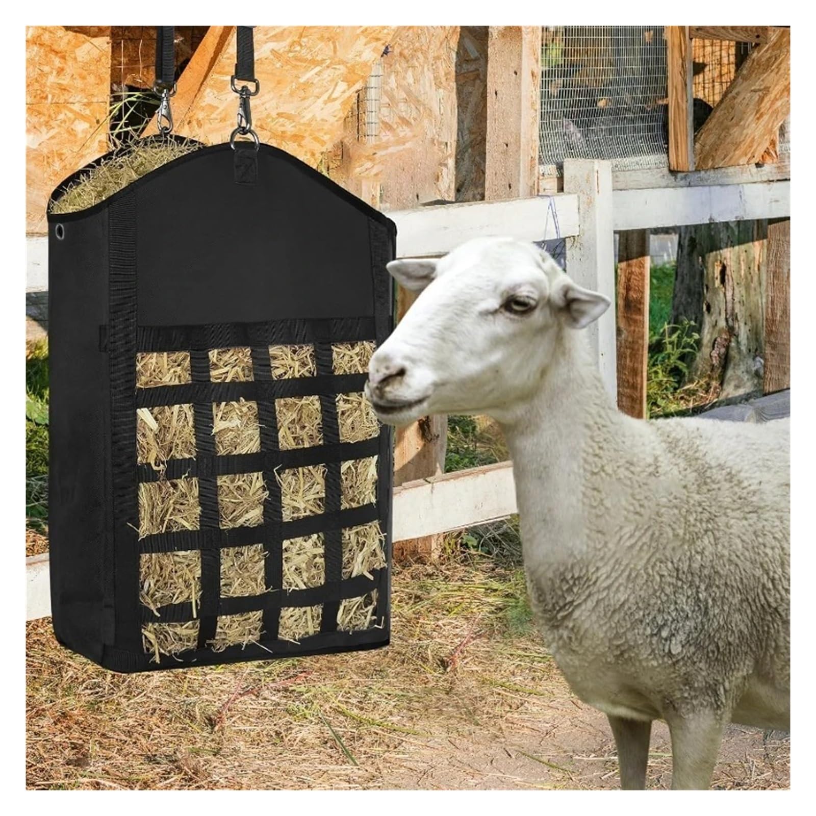 Siatka na siano z nylonowymi otworami, Wielokolorowa siatka na siano dla koni, kóz, owiec i osłów, wisząca torba z otworem(Grey)