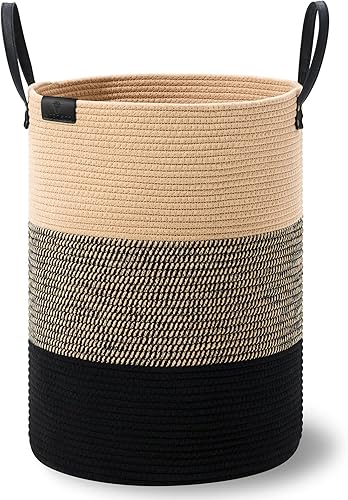Miniatura 8 de VIPOSCO Cesta alta para ropa sucia, cesta grande para ropa sucia con mango de cuero, cesta de almacenamiento de cuerda tejida para manta, juguete en