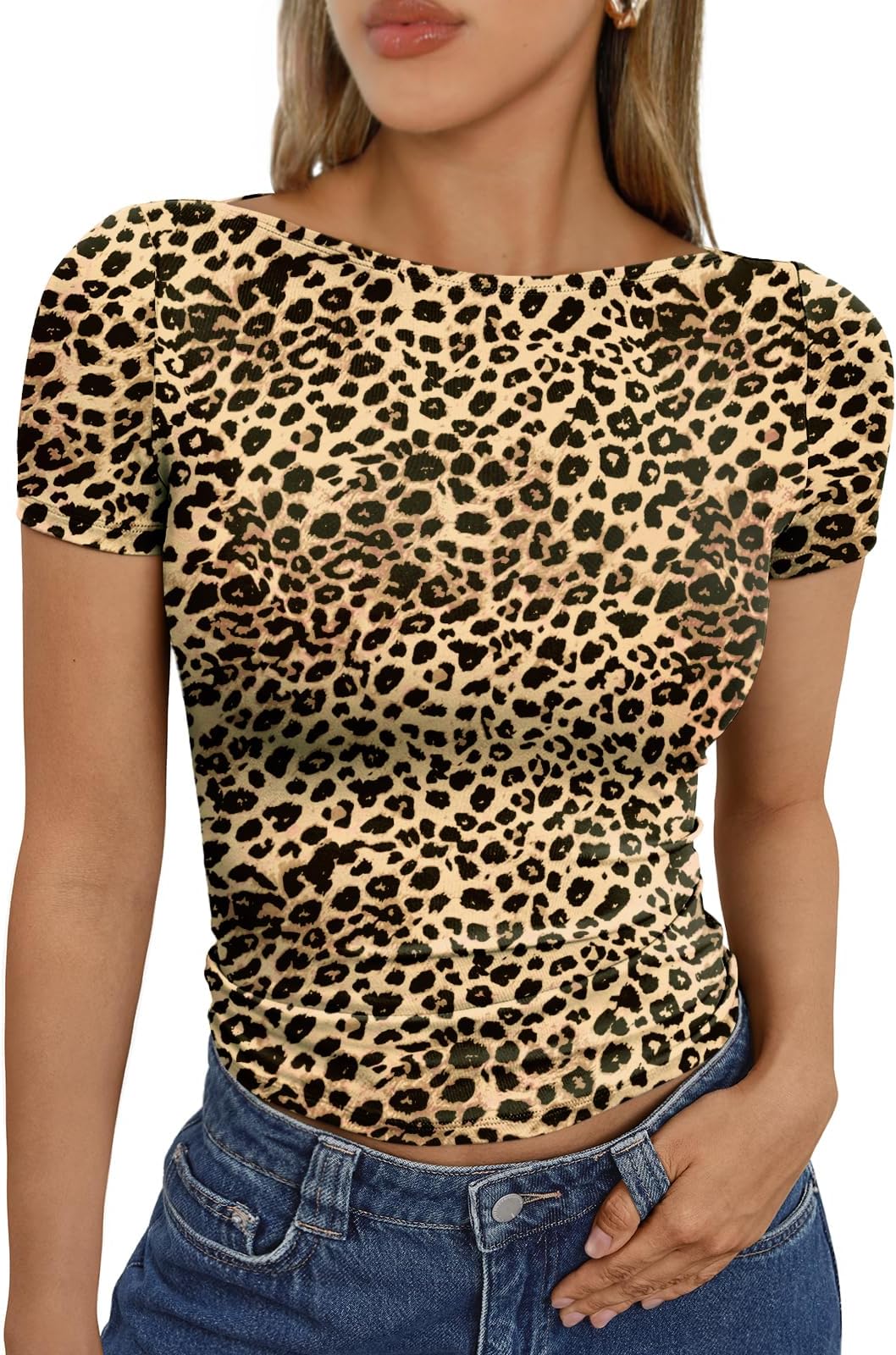 Womens Boat Neck Short Sleeve T-Shirts Fitted Compression Summer Y2k Basic Tops 2026 Spring Outfits Clothes