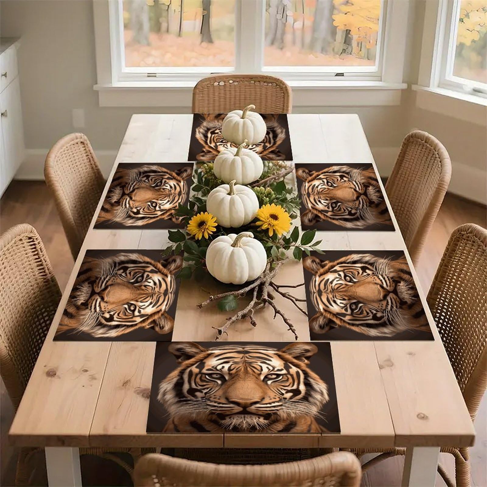 Tiger Head Placemats Heat-Resistant Washable Place Mats Anti Slip Dining Table Place Mats Wipeable Dining Table Mats Kitchen Decoration Placemats 17.7’’×11.8’’
