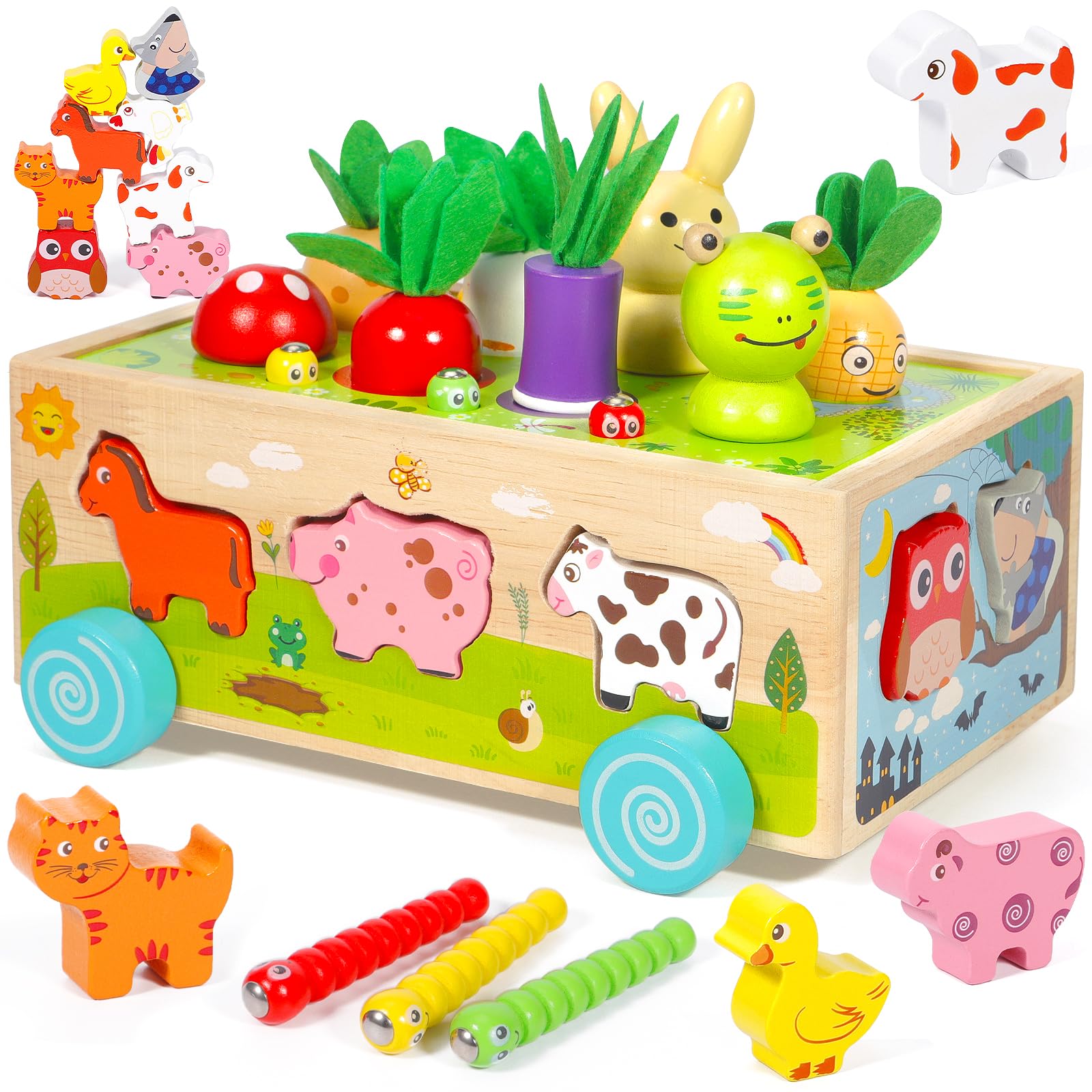 Juguetes Montessori 1 Años, 6 En 1 Juegos Educativos Madera, Juguete Bebés Safari De Caja Actividades De Motricidad Fina Con Juego De Pesca, Juegos Montessori 1 Año Regalo Ideal Para Niños De 1 2 3