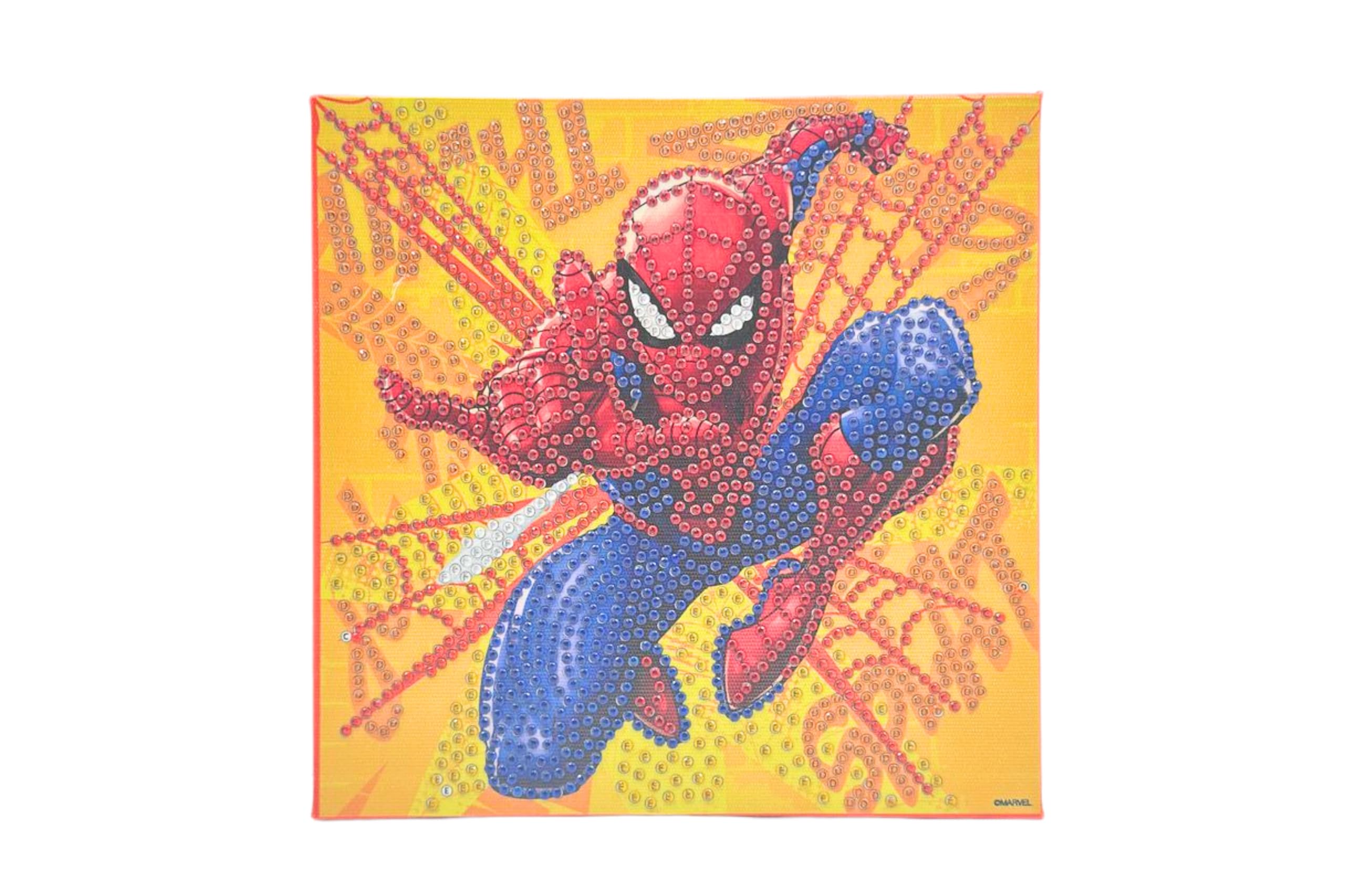 Disney Store Spider-Man Diamond Painting Set | Glow in the Dark Leinwand 19x19 cm für Kinder ab 6 Jahren | Superheld Bastelset mit Strasssteinen | Kreatives Malen nach Zahlen DIY Marvel