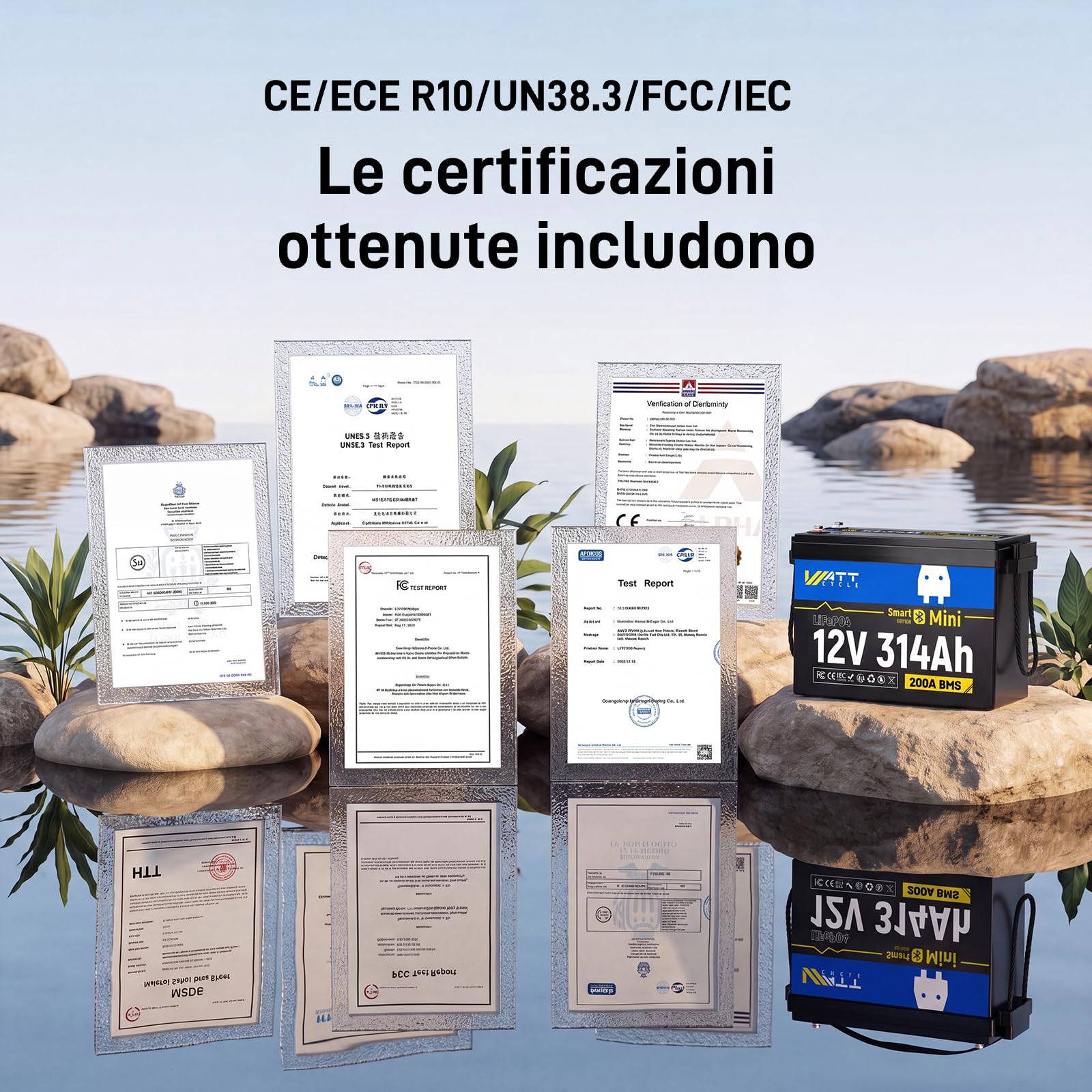 WattCycle Batteria al Litio LiFePO4 12V 314Ah 4019Wh con Bluetooth, BMS Intelligente 200A, Protezione Bassa Temperatura, 15000+ Cicli, Batteria Deep Cycle per Camper, Barca, Impianto Fotovoltaico