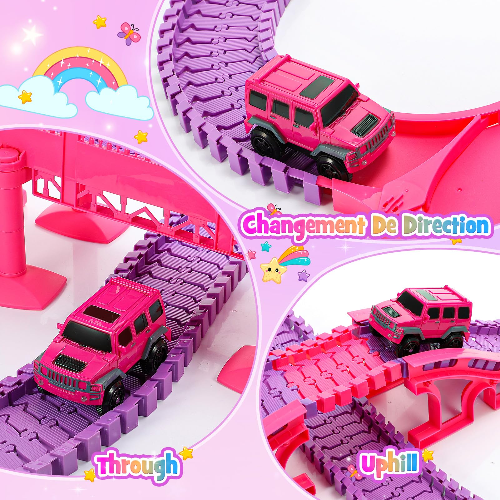 iKidiki Cadeau Fille 3 4 5 6 7 8 Ans, Circuit Voiture Enfant Jouet Fille 3-8 Ans Circuit Voiture Electrique Jeu Fille Train Electrique Enfant Cadeau Fille 3-8 Ans Anniversaire Cadeau Noël