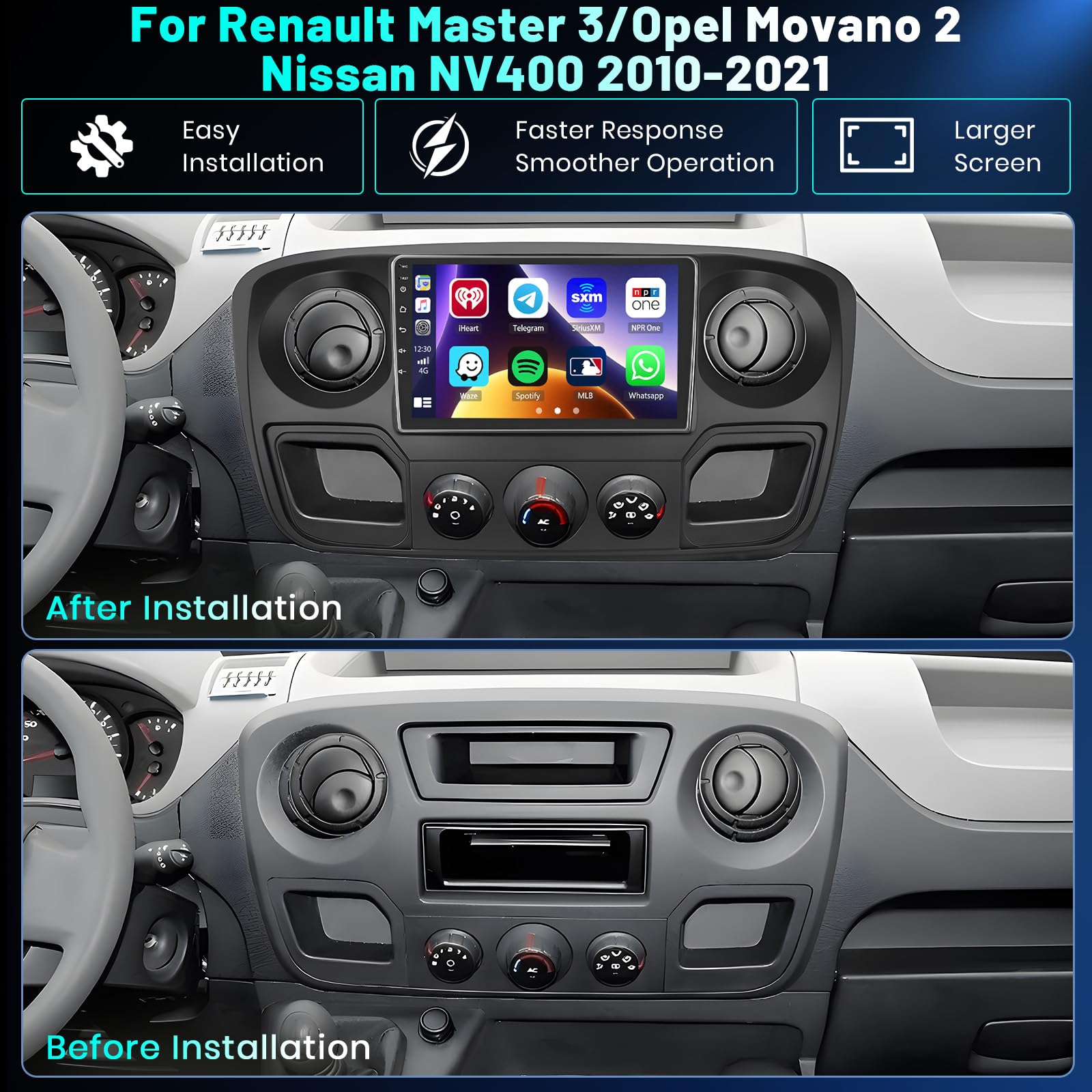 Autoradio Android 10.1'' Per Renault Master/NV400/Movano – 4G+128G, Wireless Carplay E GPS