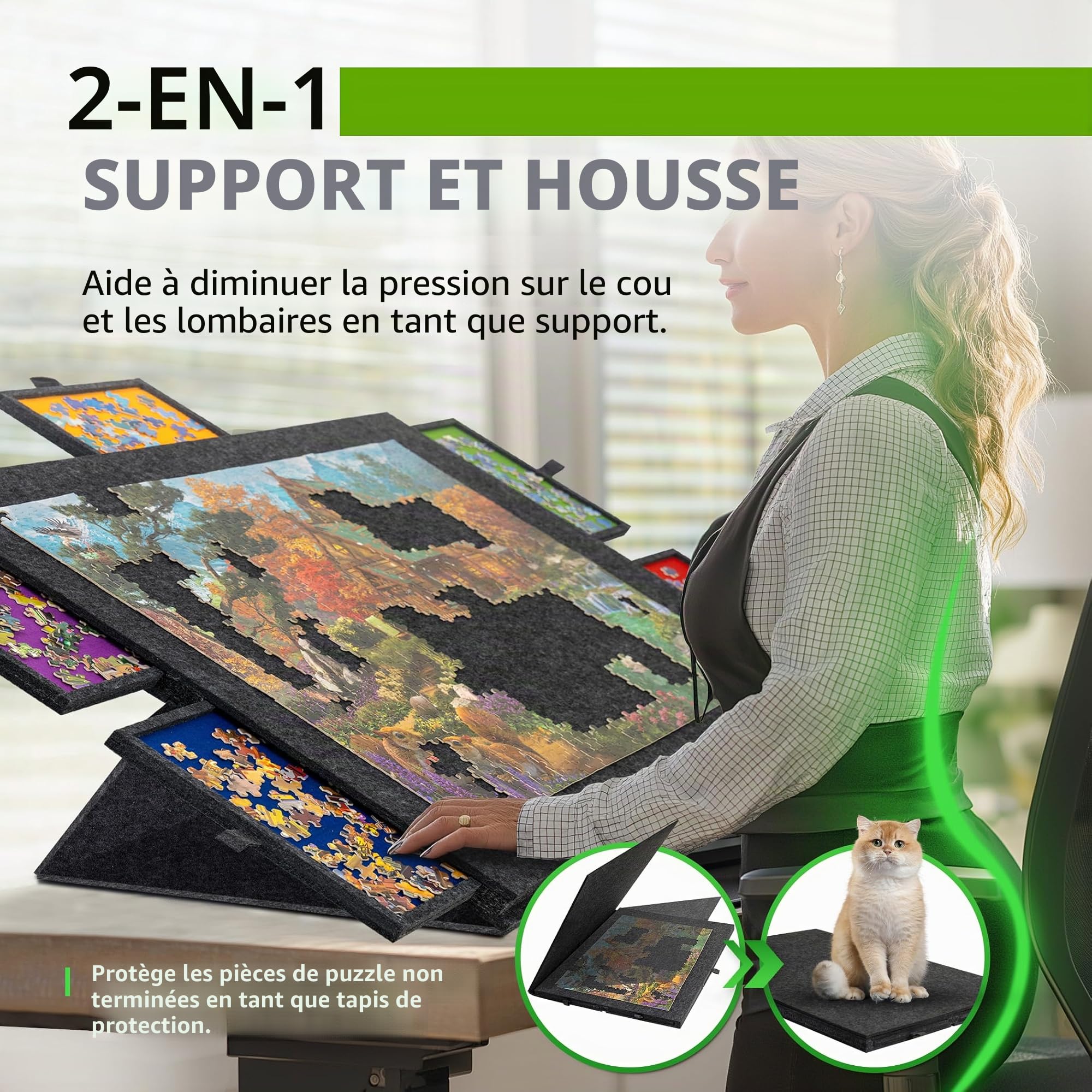 Lavievert Planche de puzzle inclinable de 1500 pièces en feutre avec support et housse 2 en 1, plateau de puzzle léger avec 6 tiroirs, table de puzzle portable pour adultes - Gris foncé
