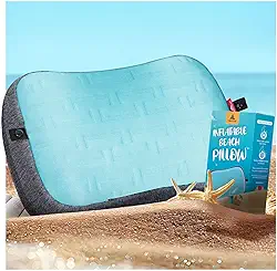 Hikenture Travesseiro de praia para areia, travesseiros infláveis laváveis para piscina, travesseiros de acampamento portáteis com capa removível, almofada de areia macia com bolsa de areia embutida