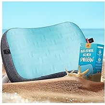 Hikenture Beach Pillow for Sand, Washable Inflatable Pillows for Pool, Portable Camping Pillows with Removable Cover, Soft Air Sand Pillow Built-in Sandbag (1)