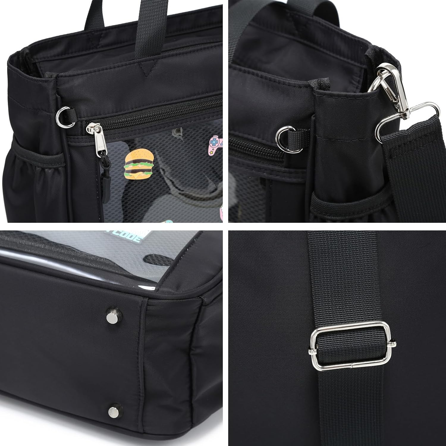 Tote Ita Bag with Pin Display Pocket Womens Shoulder Crossbody Bag for Pin Collectors