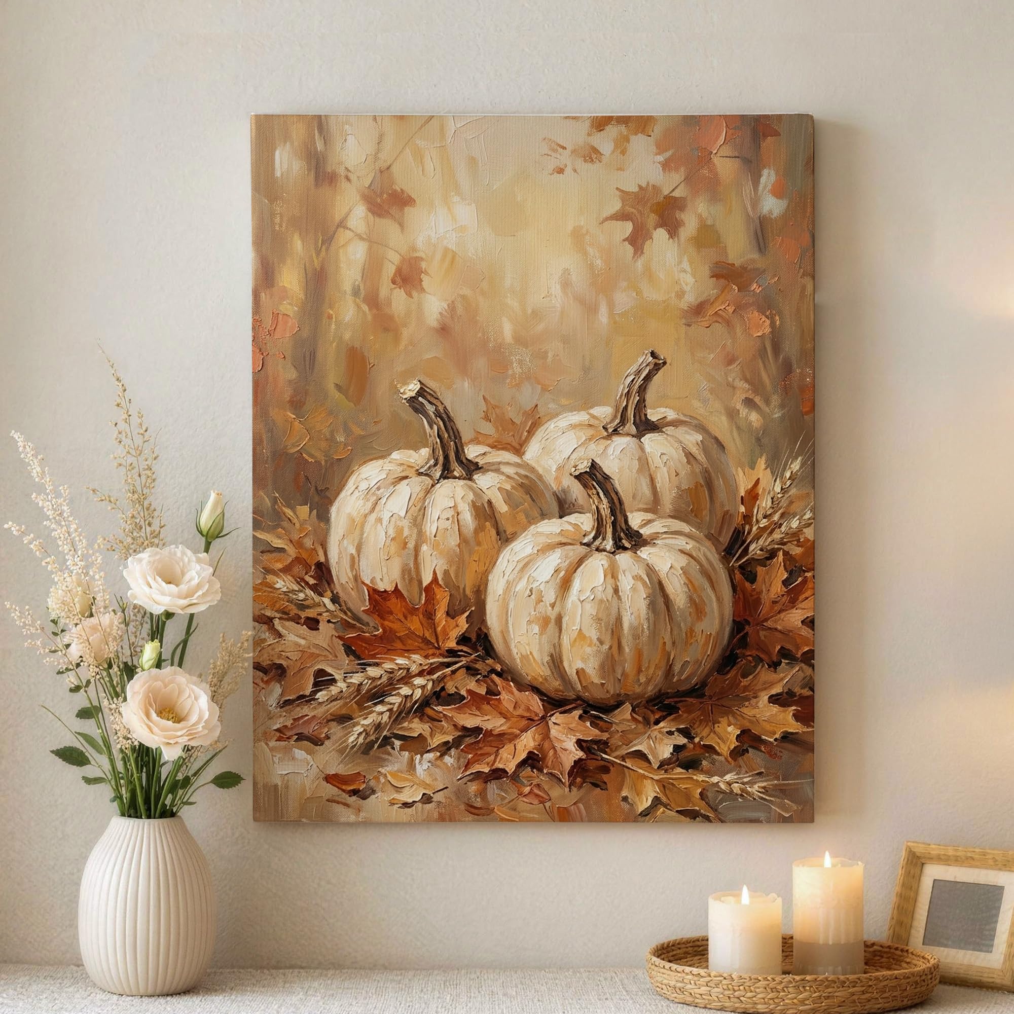 Lienzo para pared rústico pintura para colgar de hojas color naranja otoñal 8