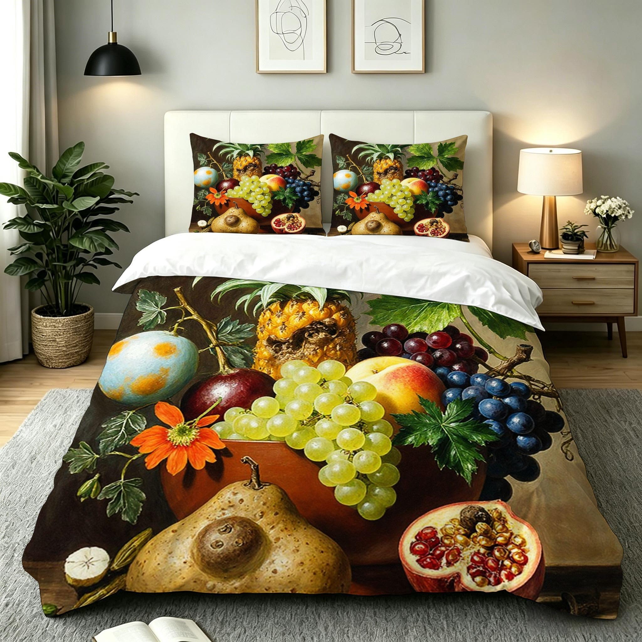 Housse de couette 140x200 fruits verts douce et hypoallergénique pour lit enfant