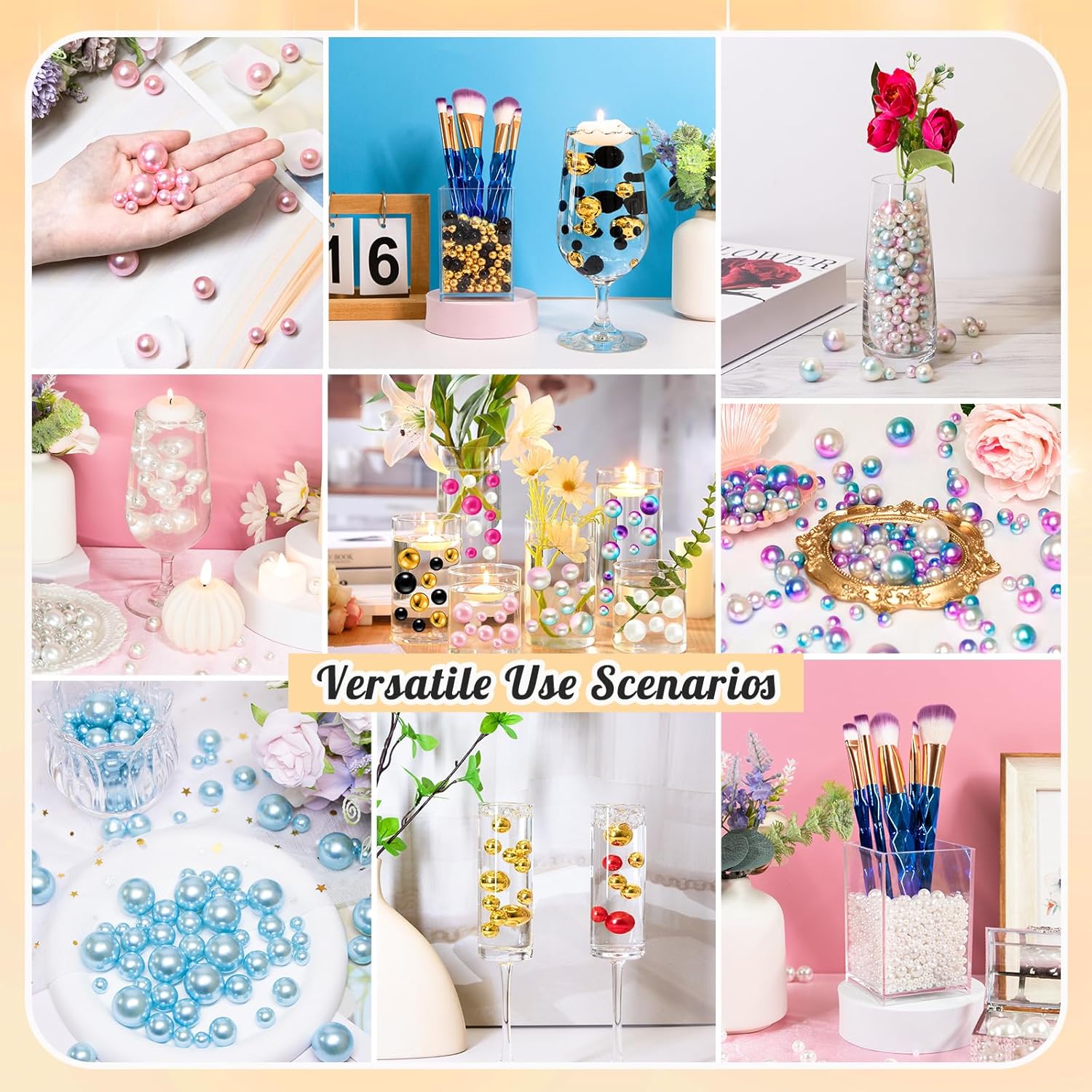 300Pcs Pearl Vase Filler, Black Gold No Hole Faux Pearl Beads for Centerpieces Vases, Candle Centerpieces, Wedding Birthday Party Home Decor 8/10/14/20mm - Image 5