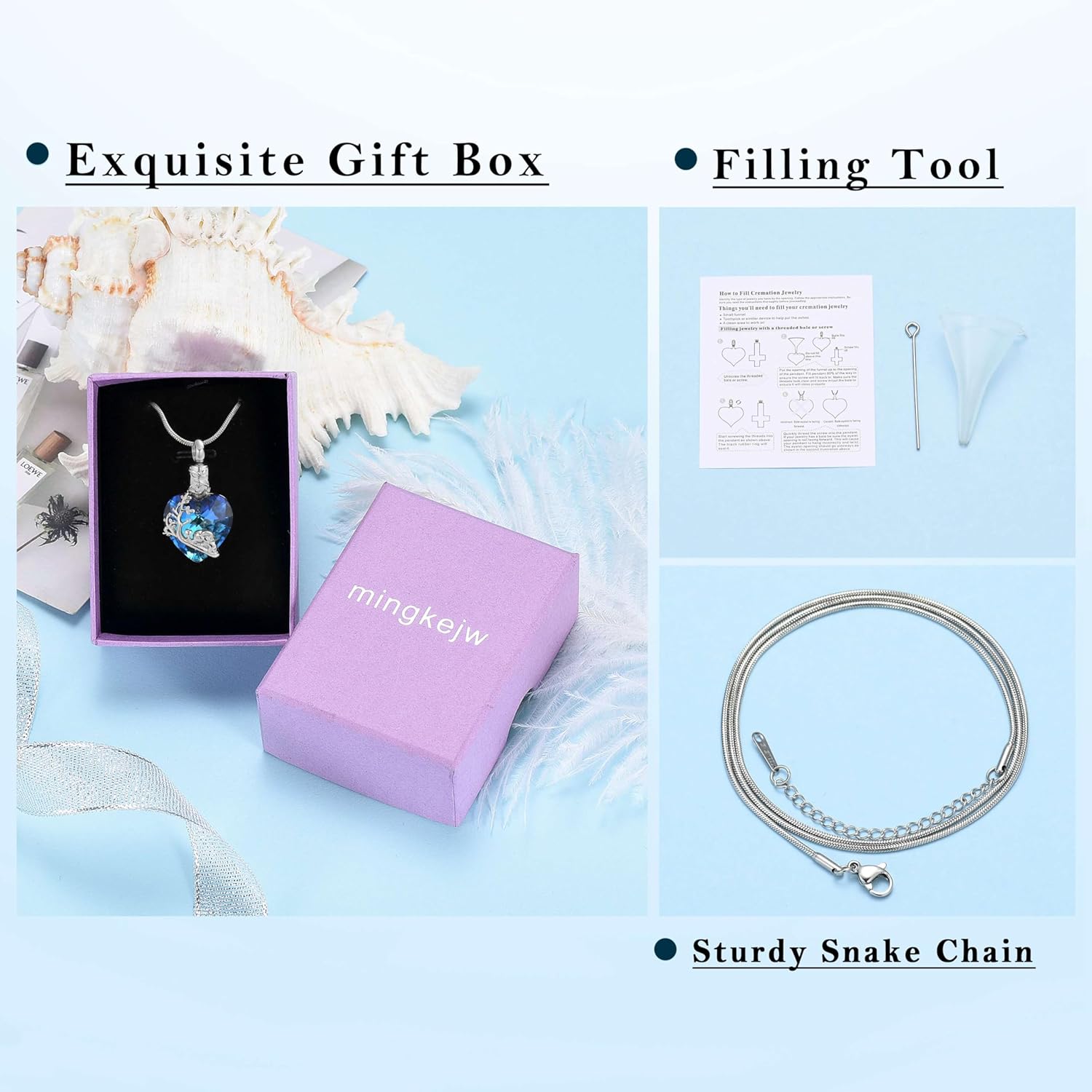 Elephant Heart Urn Necklace for Ashes Cremation Jewelry for Women Men Stainless Steel Memorial Necklaces Ash Holder for Human Pets Keepsake Jewelry for Loved Ones with Fill Tool - Image 7