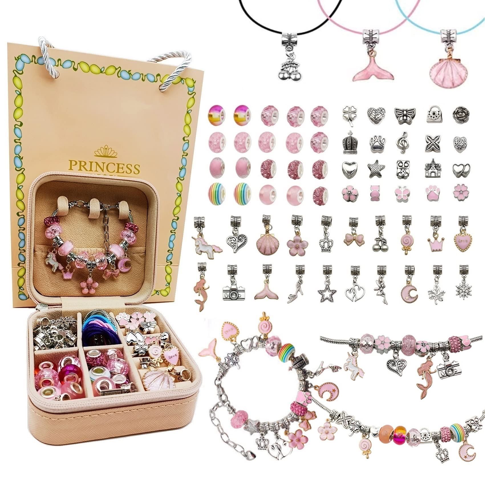 AcmenAcmen 68pcs Girls Bracelet Making Kit, Beaded Jewelry Charm Kit With Portable Box, DIY Craft Gifts Perfect for Girls Birthday, Ramadan, Eid, Christmas, Daily Present