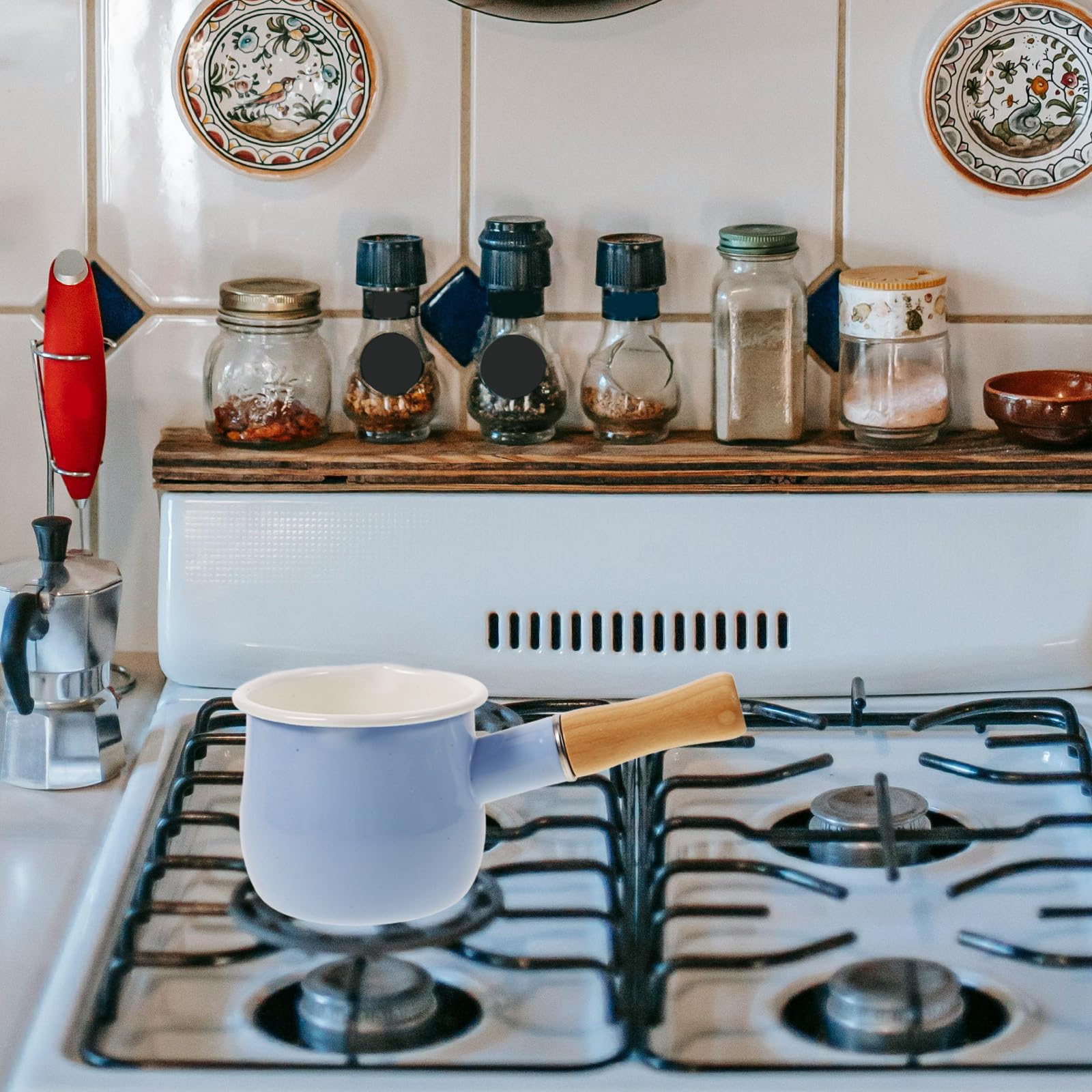 ABOOFAN Olla de Leche Esmaltada Azul 10 Cm Mini Cacerola Multifunción Antiadherente Mango Ergonómico para Cocina y Preparación de Alimentos Infantiles
