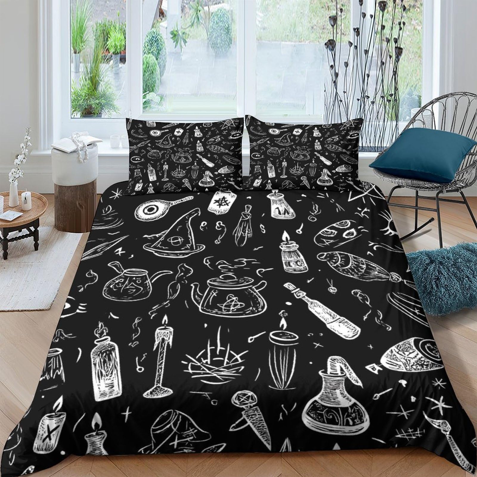 Ctjqhvkz Style-3 3D Printed Witchcraft Potion Fitted Sheet Microfiber Black Gothic Spell Bed Cover For Bedroom Dorm Decor Single（135X200cm）