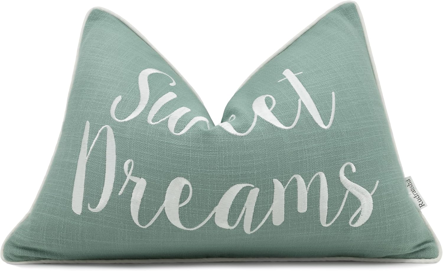 Rudransha Sweet Dreams Embroidered 12x18 Lumbar Pillow Cover, Light Teal