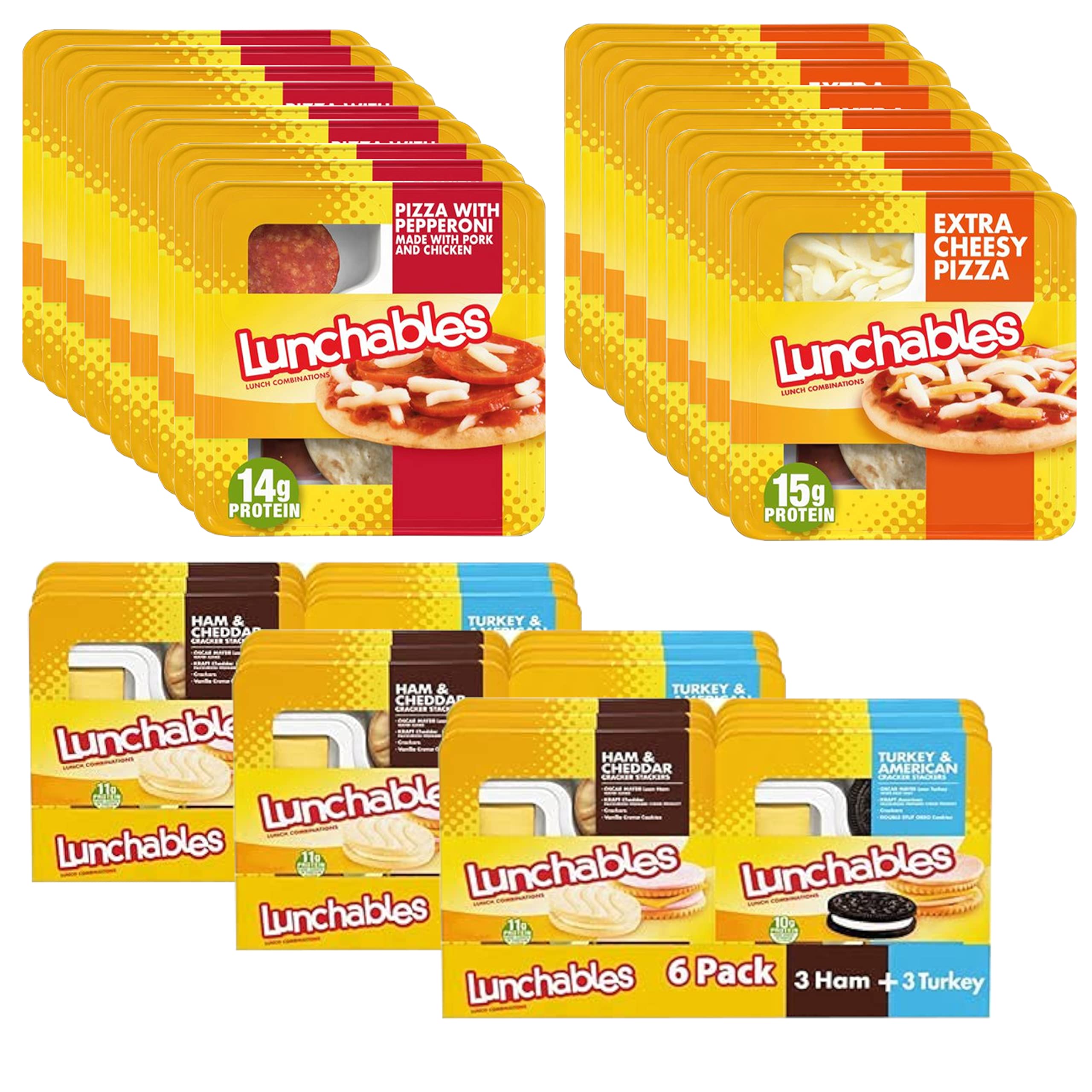 Lunchables Variety Pack - Pizza with Pepperoni Meal - Extra Cheesy Pizza kit ,Ham & Cheddar Cheese with Turkey & Cheese - 3 Pack (9 Boxes of Each Flavor) and Ready Set Gourmet Donate a Meal Program