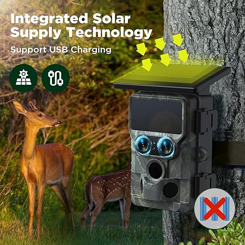 Miniatura 3 de VOOPEAK Cámara de rastro actualizada 2025 con energía solar, visión nocturna Starlight, lente dual de 60 MP 4K 30 FPS WiFi, Bluetooth, cámaras de