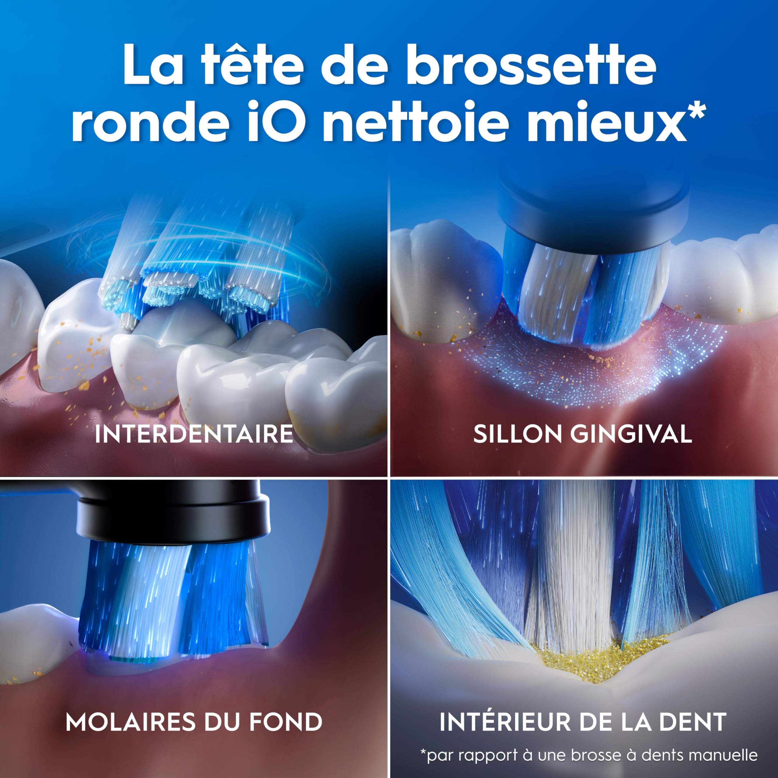 Oral-B Brosse à Dents Electrique iO 2 avec 1 Brossette de Rechange, Noire – 3 Modes de Brossage dont Douceur, Capteur de Pression sur les Gencives, Batterie Rechargeable, Silencieuse