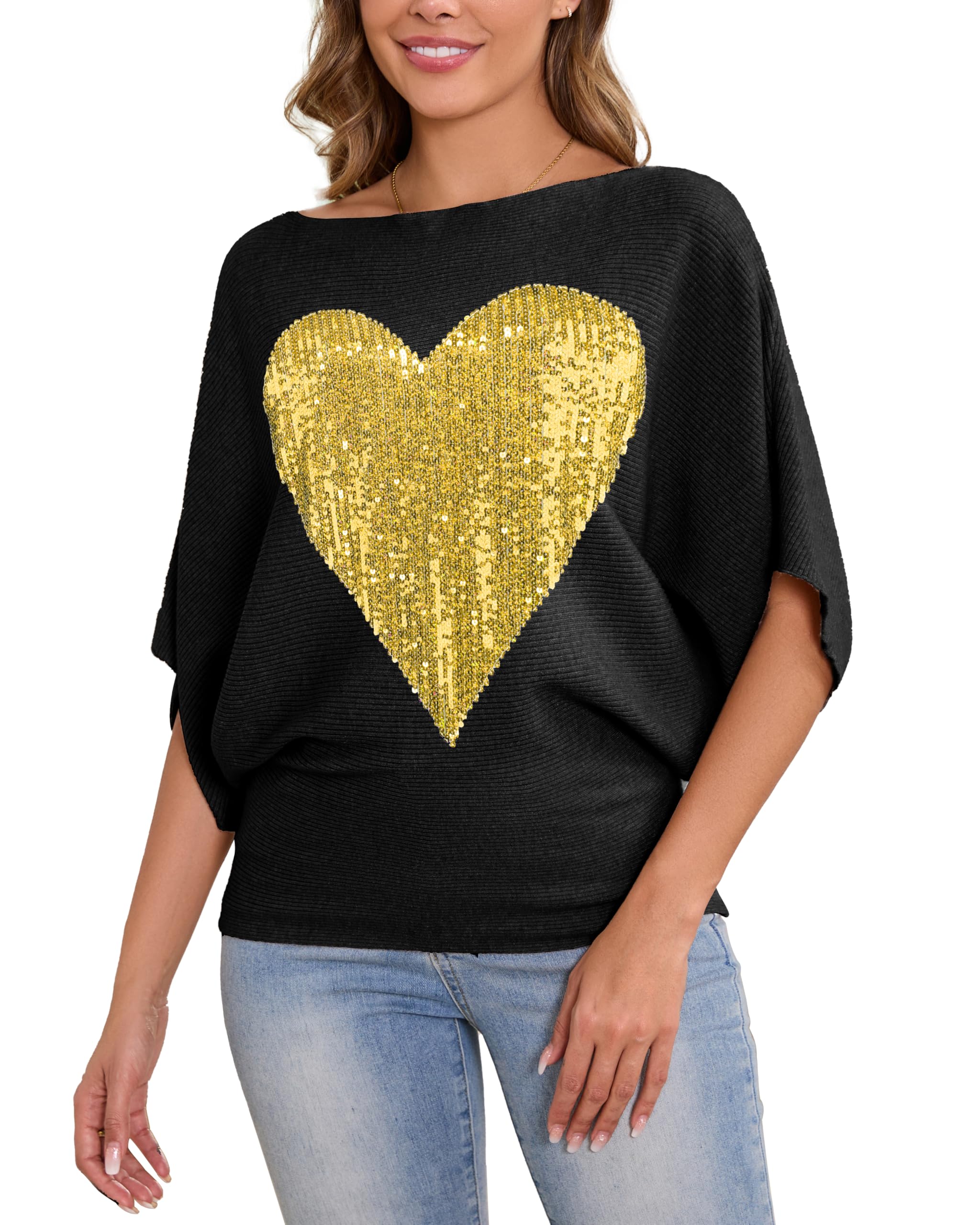 MAKARTHY Womens Batwing Sleeves Knitted Dolman Pullovers Boat Neck Tops Sweatershirts