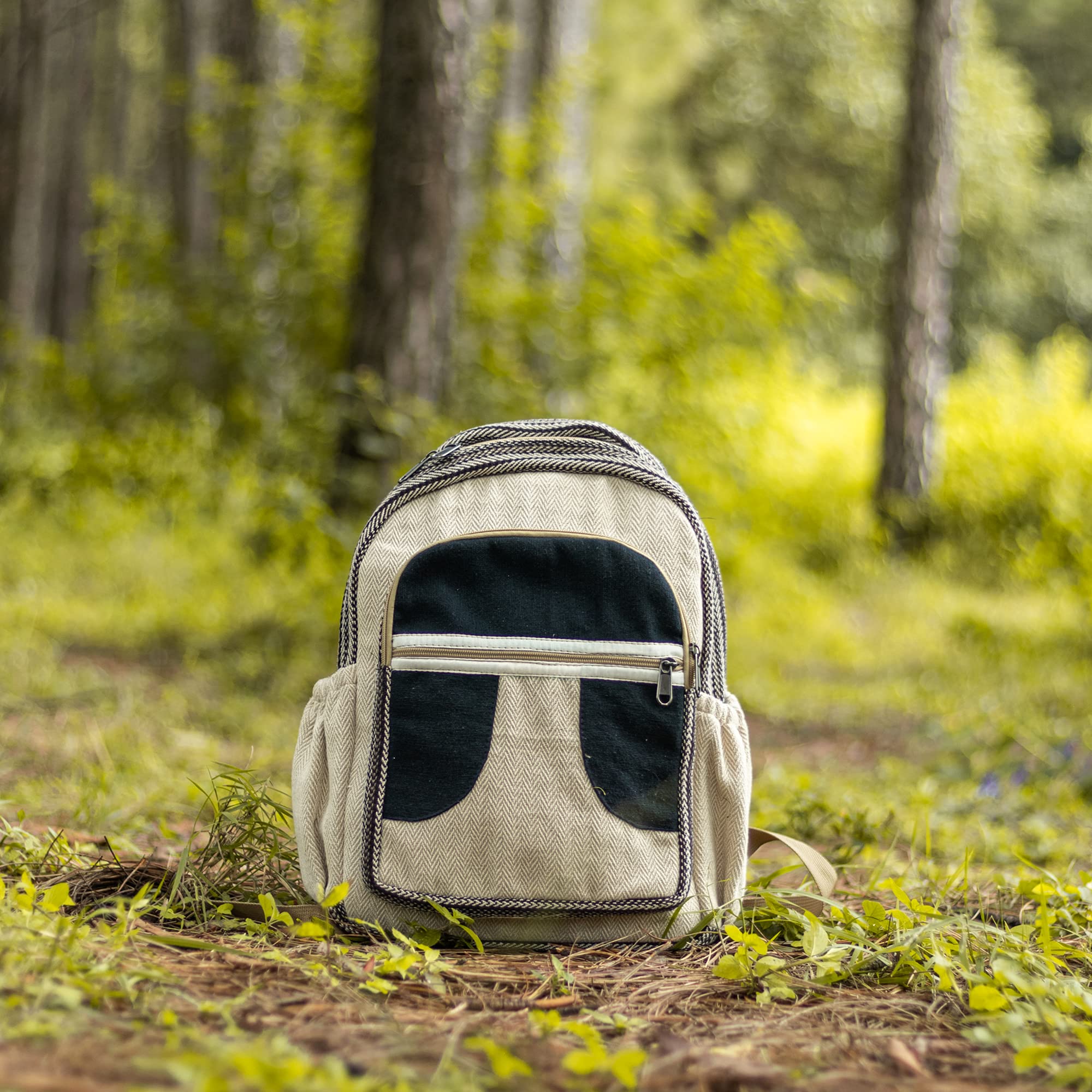 Fwosi - Mochila tejida – Bolsa de cáñamo para la universidad, senderismo y viajes – Ligero, multibolsillo, 5 compartimentos para accesorios diarios – Artesanía de Nepal