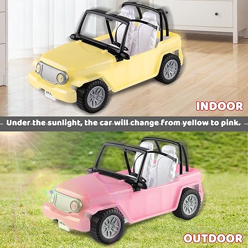 Miniatura 3 de Auto de juguete de moda para muñecas, vehículo de muñeca todoterreno que cambia de color bajo la luz solar, auto convertible de 2 asientos con