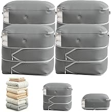 Comforter Storage Bag, Large Capacity Blanket Storage Bags 3-Layer Ultra Space Saving Self Compression Organizer, Heavy Duty Space Saver Organizer for Bedding, Clothes, Blanket, 4-Pack, Gray