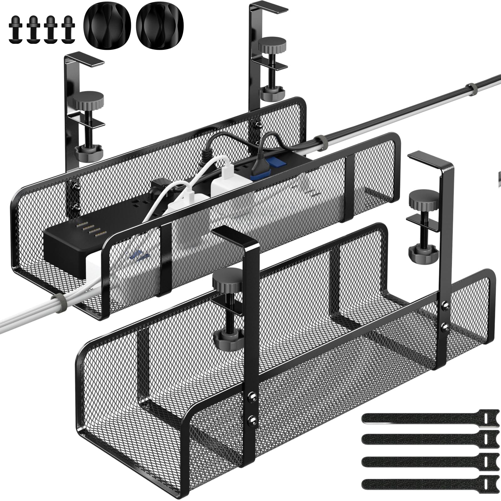 Bandeja de gestión de cables para debajo del escritorio, organizador de cables de escritorio, caja de gestión de cables, organizador de cables para oficina