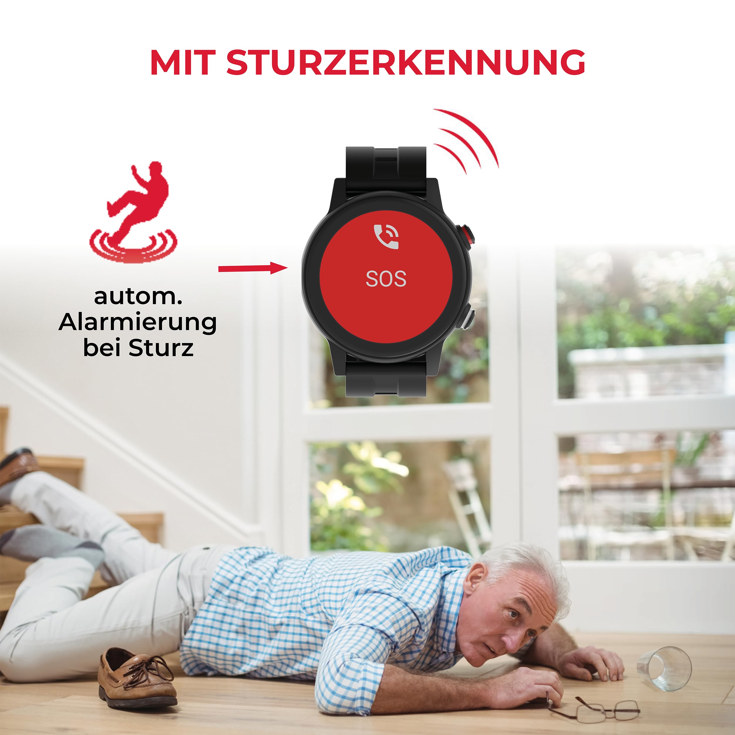 James R9 (schwarz) Notruf– GPS Ortung, Sturzerkennung, Notrufknopf, Gesundheitsfunktionen & Familien-App inkl. SIM (Schwarz, R9)