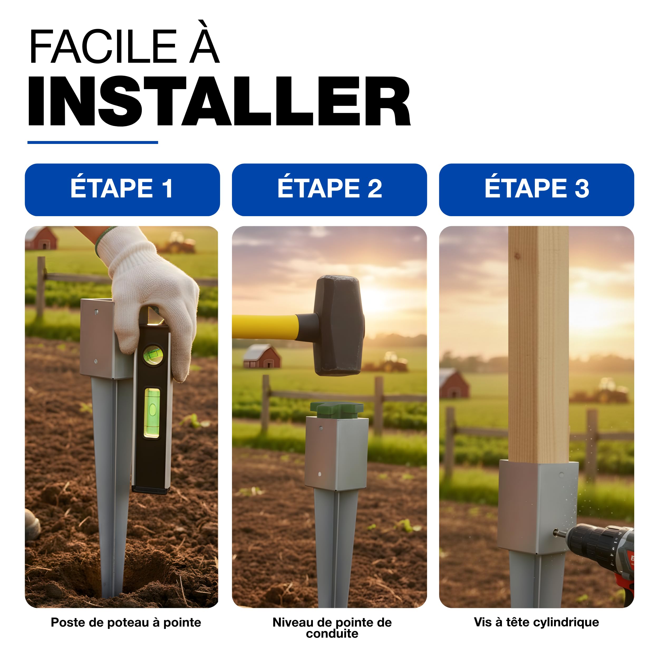 GeZu Impex Ancrage au sol 96 x 96 x 750 mm galvanisé à chaud Lot de 4 douilles de fond d'impact, support de poteau de poteau de poteau de frappe