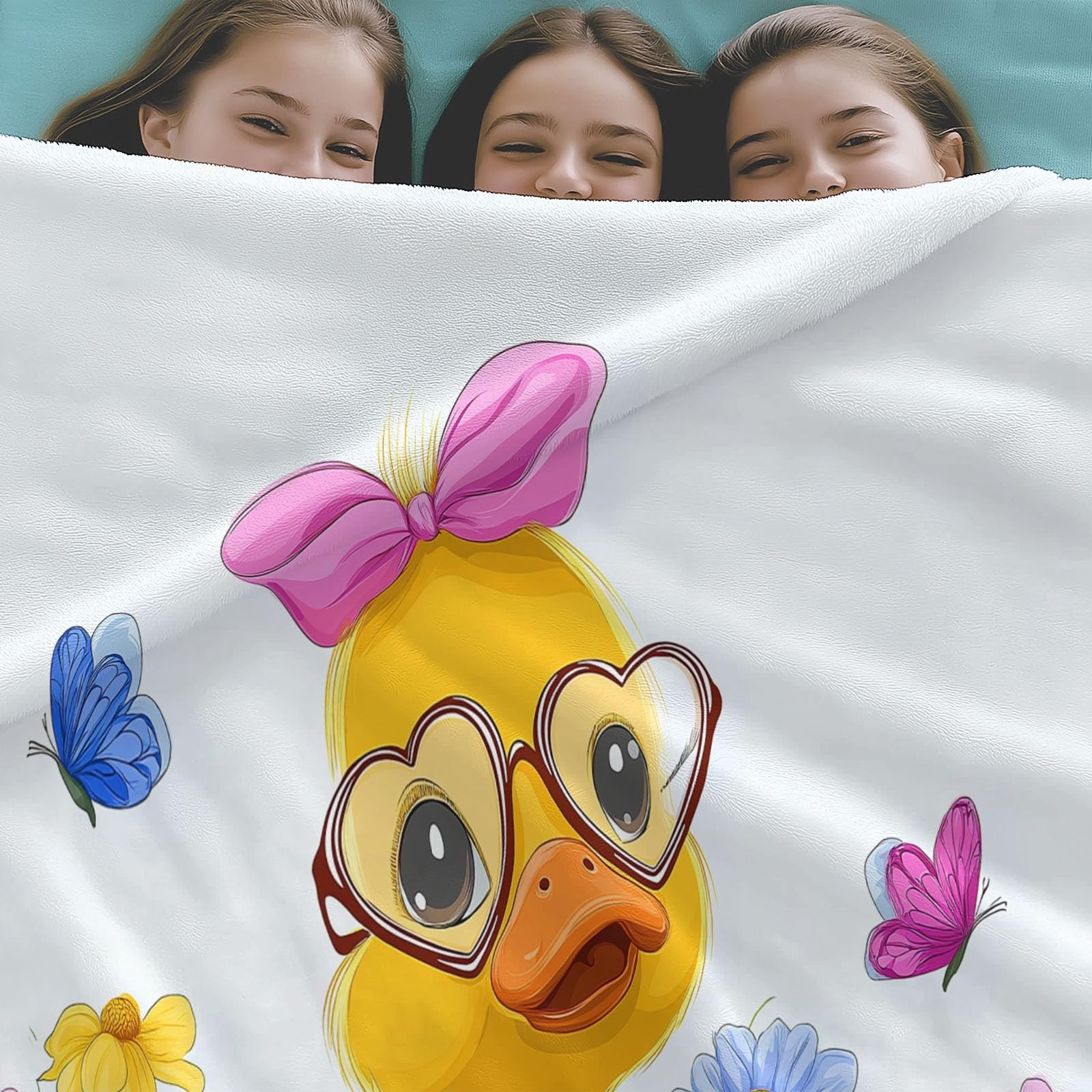 Koc polarowy flanelowy z motywem kaczki z kreskówkowego polaru, narzuta na sofę Wygodny dwuosobowy koc na łóżko w kratę zima, 220 x 240 cm Jasny kolor