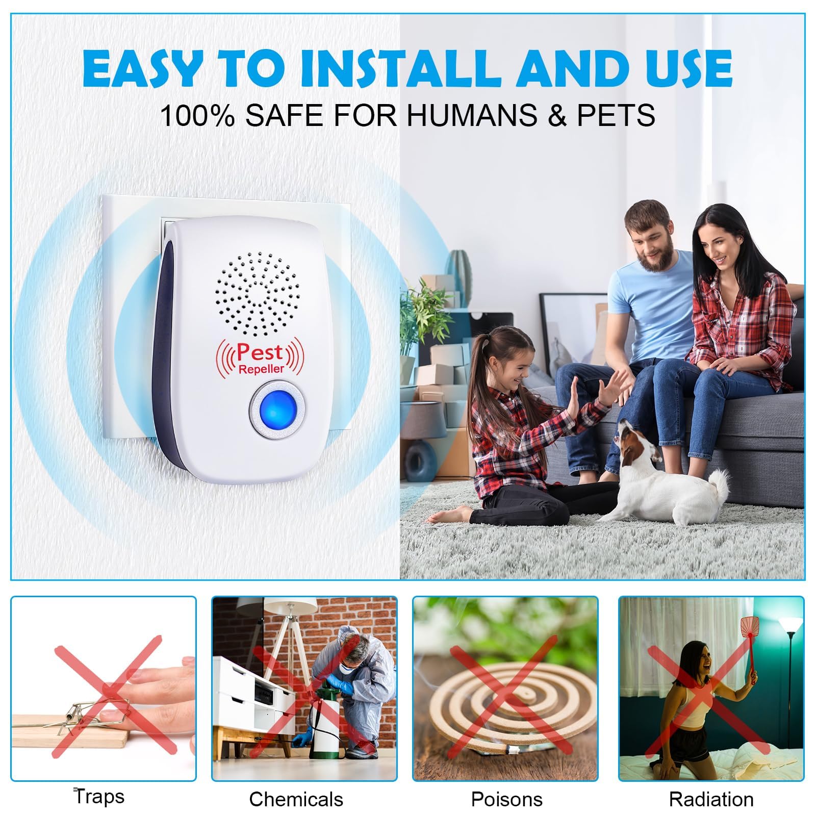 Flintronic 6 szt. ultradźwiękowa mysz odstraszająca mysz, ultradźwiękowy odstraszacz szkodników, ultradźwiękowy środek odstraszający komary, urządzenie do usuwania karaluchów, pająków, mrówek