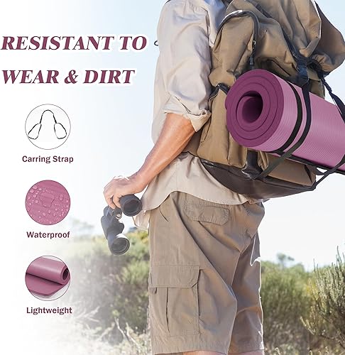 Miniatura 3 de Tapete de yoga de 1 pulgada extra grueso de alta densidad con superficie antideslizante y correa de transporte para hombres y mujeres, resistente al