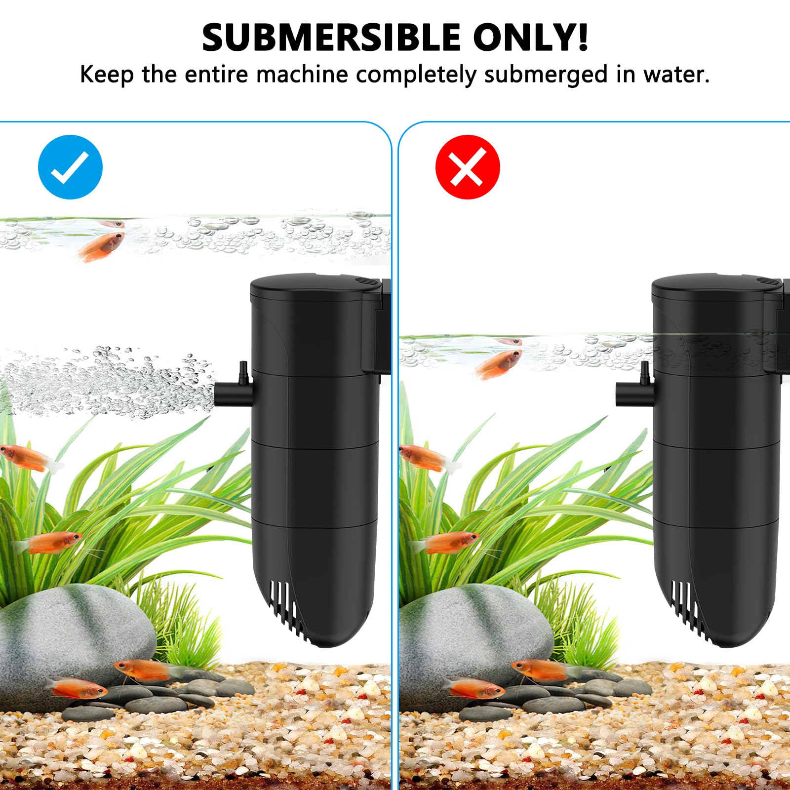fishkeeper Filtre d'aquarium pour aquarium de 80 à 115 litres, filtre submersible en 4 étapes avec débit d'air réglable, filtration d'oxygénation et circulation (13 W 186 GPH)