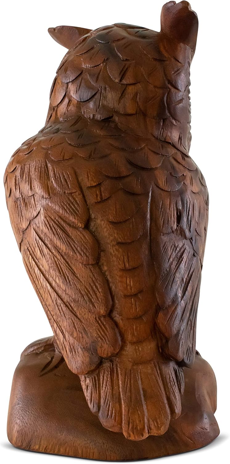 Exclusive G6 Collection Wooden Handmade Owl Statue Handcrafted Figurine Art Home Decor Wood Sculpture Hand Carved Decorative Accent Decoration Gift Hoot Dark Brown Owl