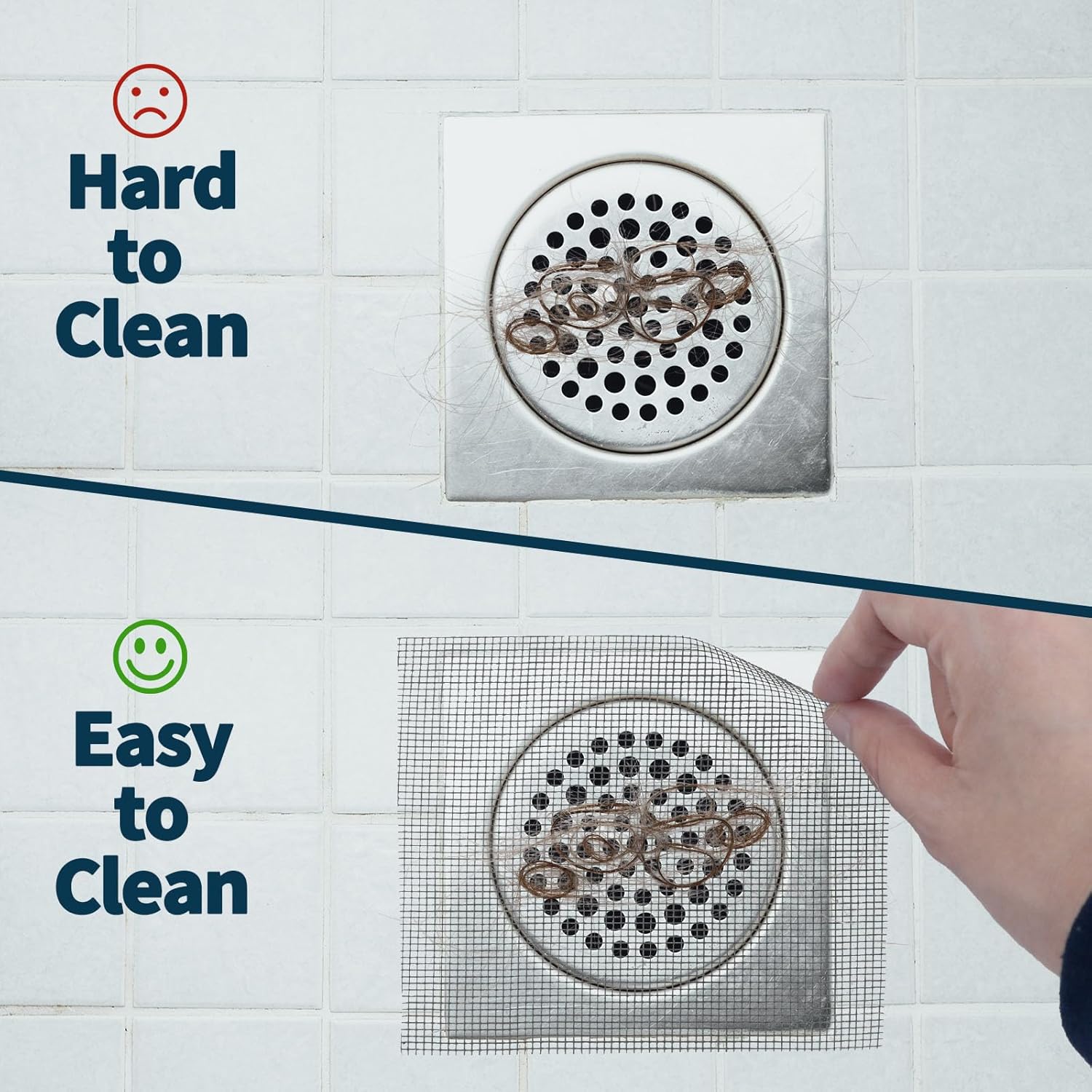 2 PCS 4 Inch x 33 FT Disposable Shower Drain Screen Self-Adhesive Stickers, with Cleaning Shovel, Showers Drain Hair Catcher, Shower Drain Mesh Stickers for Bathroom Kitchen Sink