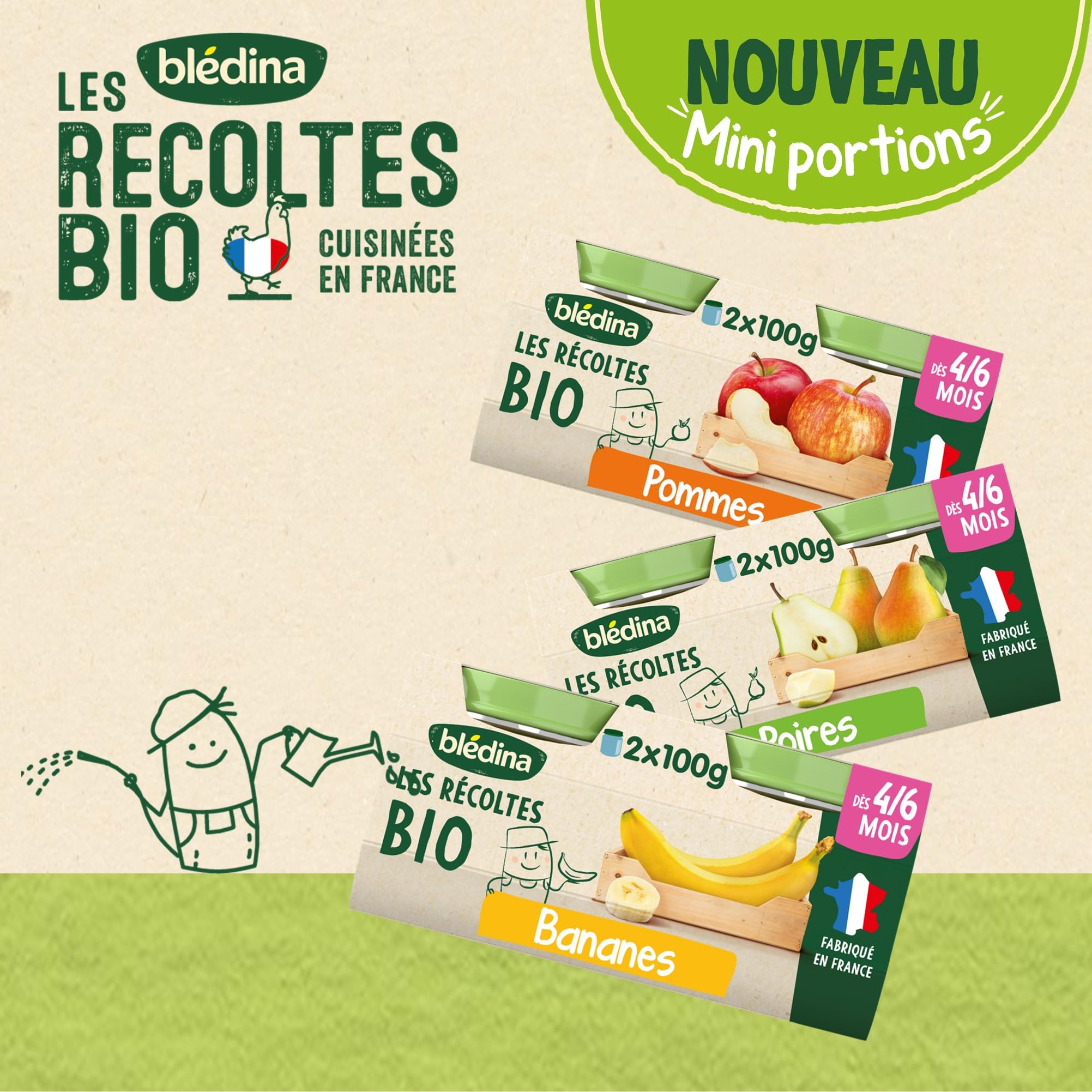 Blédina - Les Récoltes Bio, Bananes, Dès 4/6 mois, 24x100g